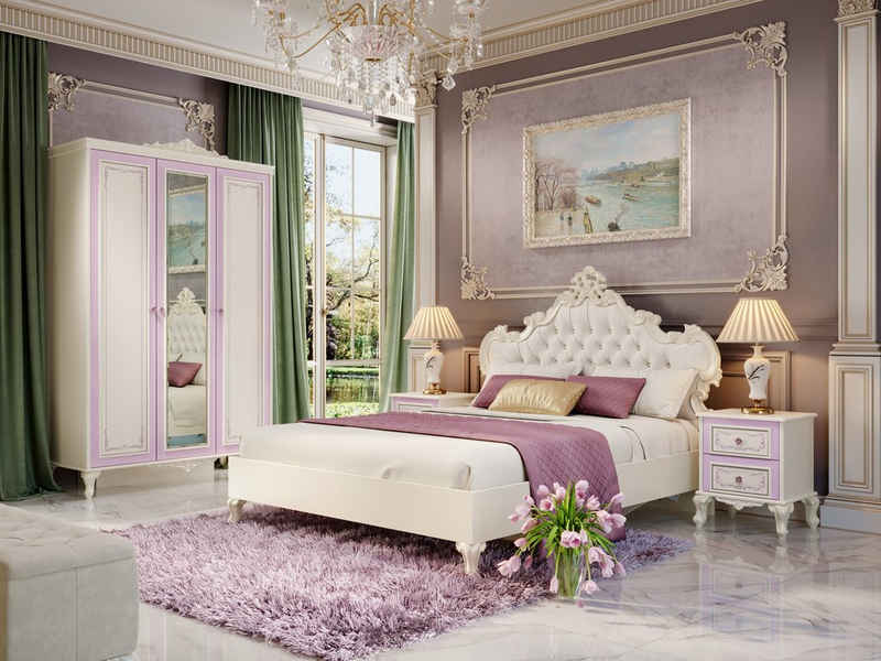 Interdesign24 Komplettschlafzimmer »Marquisa«, (im klassischen Barock Stil), 4-Teilig inkl. Doppelbett in Beige, Kleiderschrank und 2-Nachtkommoden