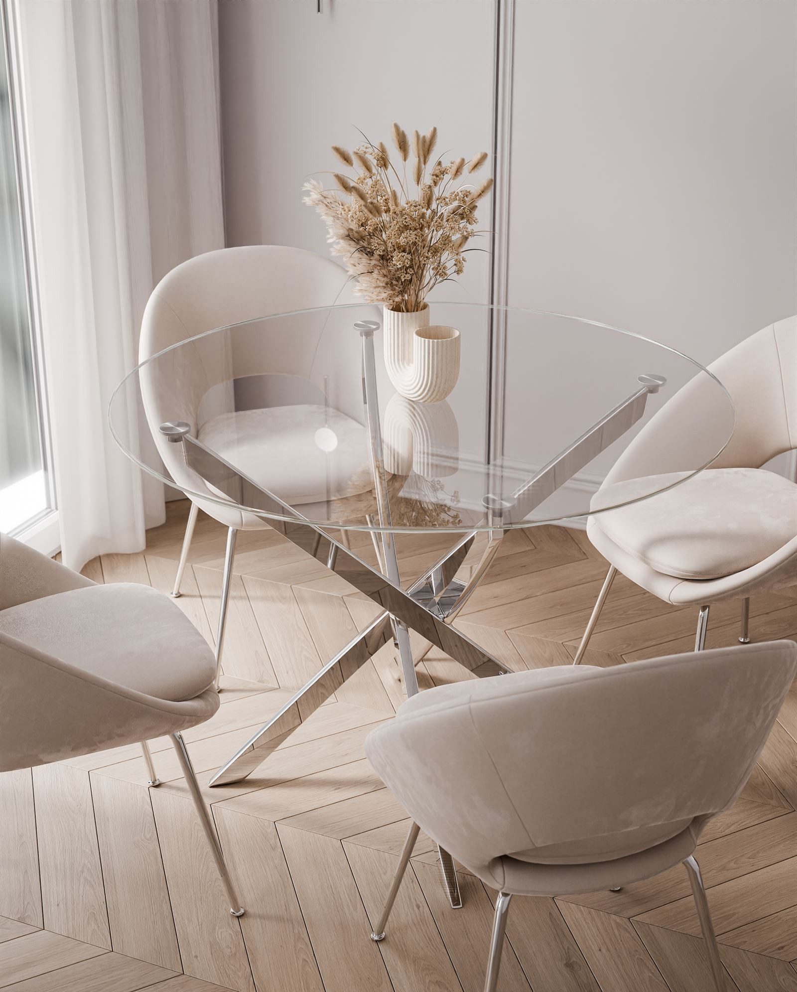 Lookway Esstisch BEIRA runde Platte, 90 cm aus Glas ohne Stühle (1 Tisch), Durchmesser: ø 90 cm