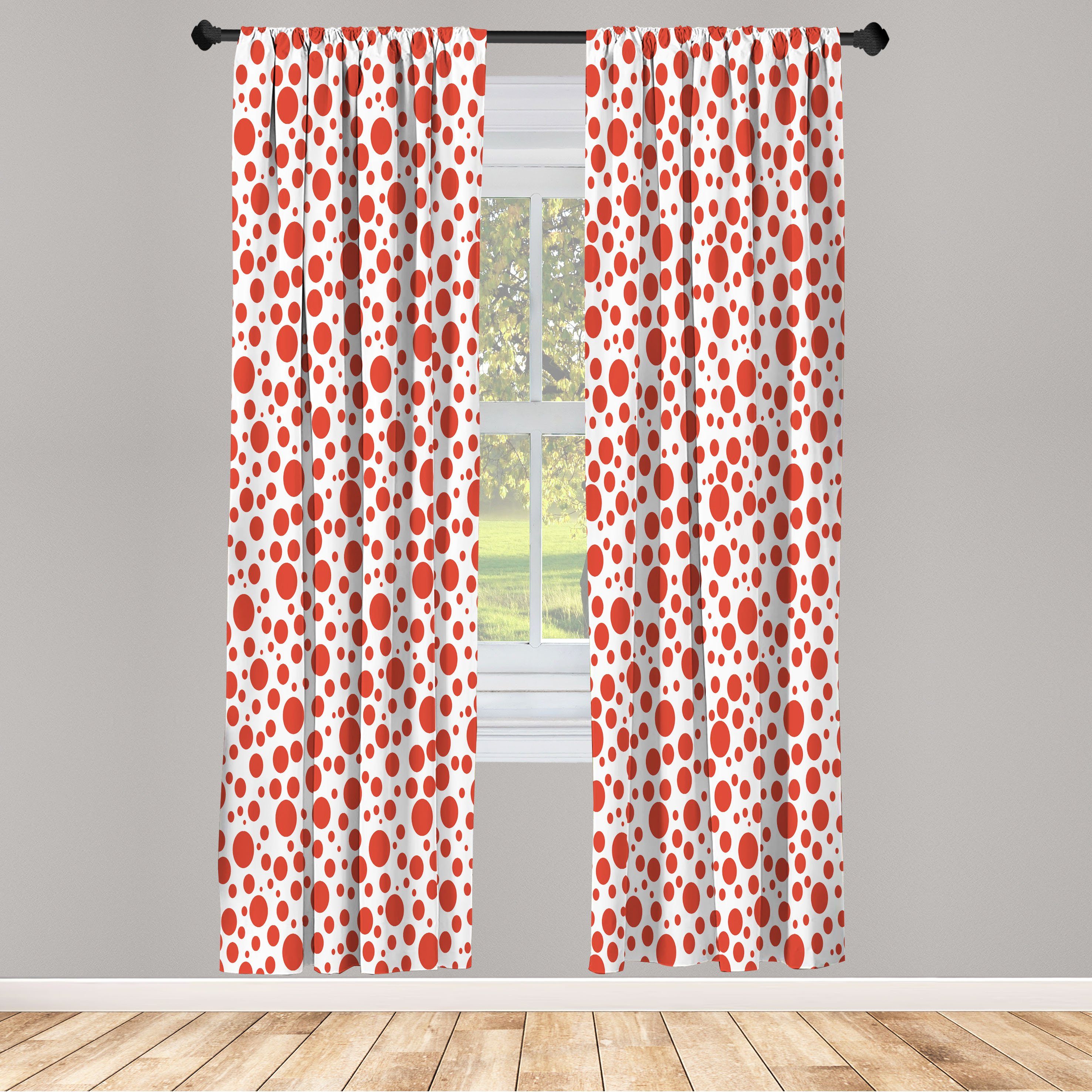 Gardine Vorhang für Wohnzimmer Schlafzimmer Rückseite Polka rot Dots Abakuhaus, Microfaser, weiß Dekor, auf