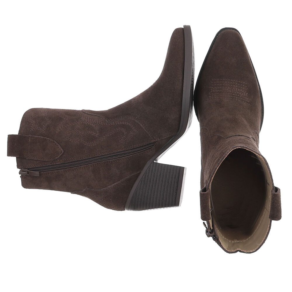 Ital-Design Damen Westernstiefel Echtleder mit Blockabsatz Westernstiefelette (92002353) Blockabsatz Stiefeletten in Braun