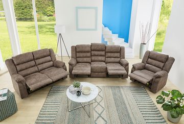 luma-home Relaxsessel 15132 (TV-Sessel mit halbautomatischer Relaxfunktion 95 cm breit), Federkern, Wellenunterfederung, Bezug Mikrofaser, Vintage Grau Braun