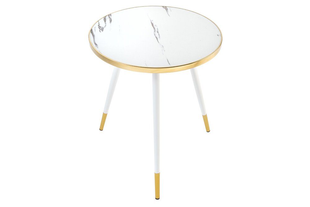 · 1-St), · weiß · Retro rund weiß · PARIS gold weiß (Einzelartikel, weiß | Marmor-Dekor | Holzwerkstoff 45cm Metall / riess-ambiente · Beistelltisch Wohnzimmer