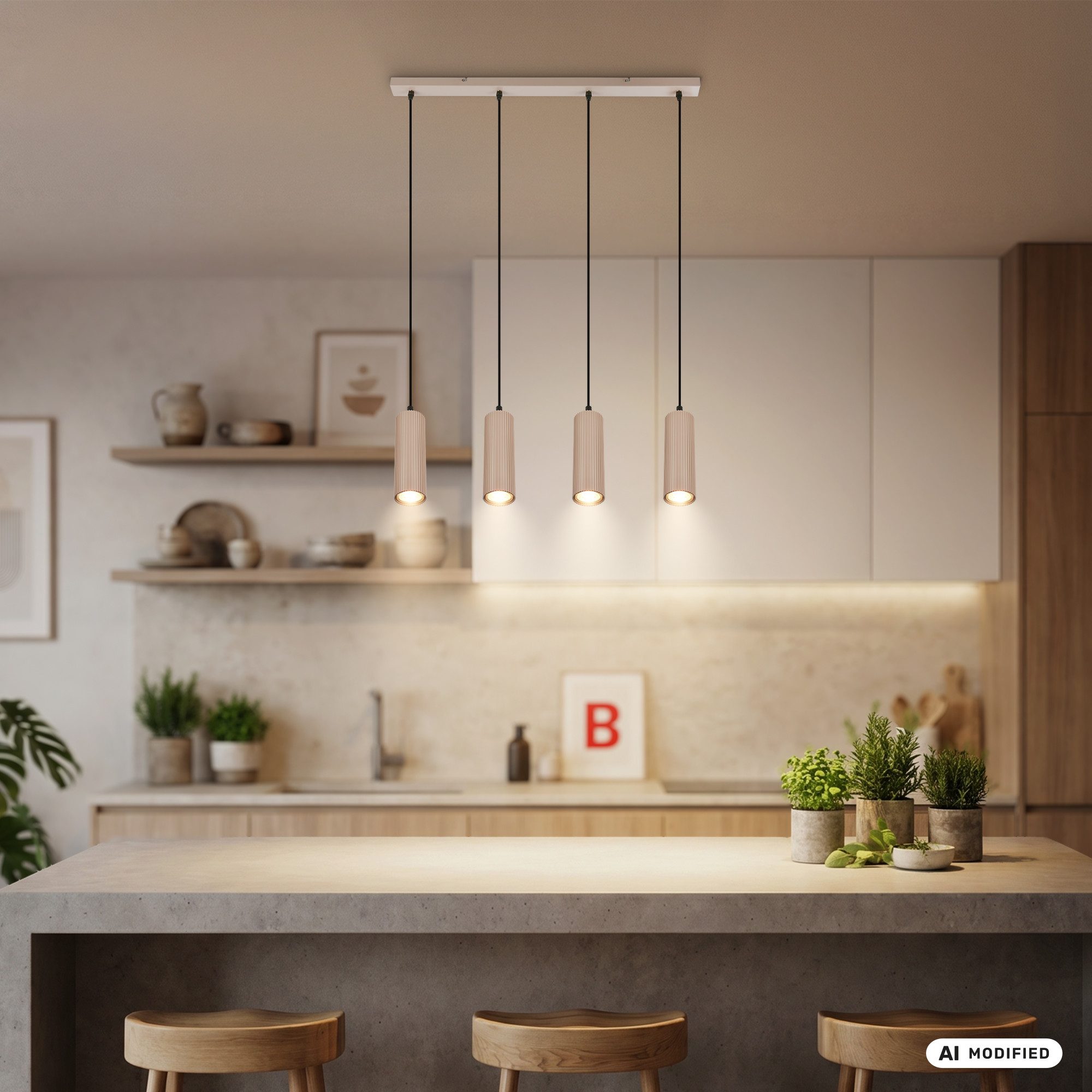 Briloner Leuchten LED Pendelleuchte Hängelampe Höhenverstellbar GU10 Riffle-Optik, 4-flammig, ohne Leuchtmittel, Abhängig vom Leuchtmittel, 20x120 cm, Esszimmer – Bild 5 von 5