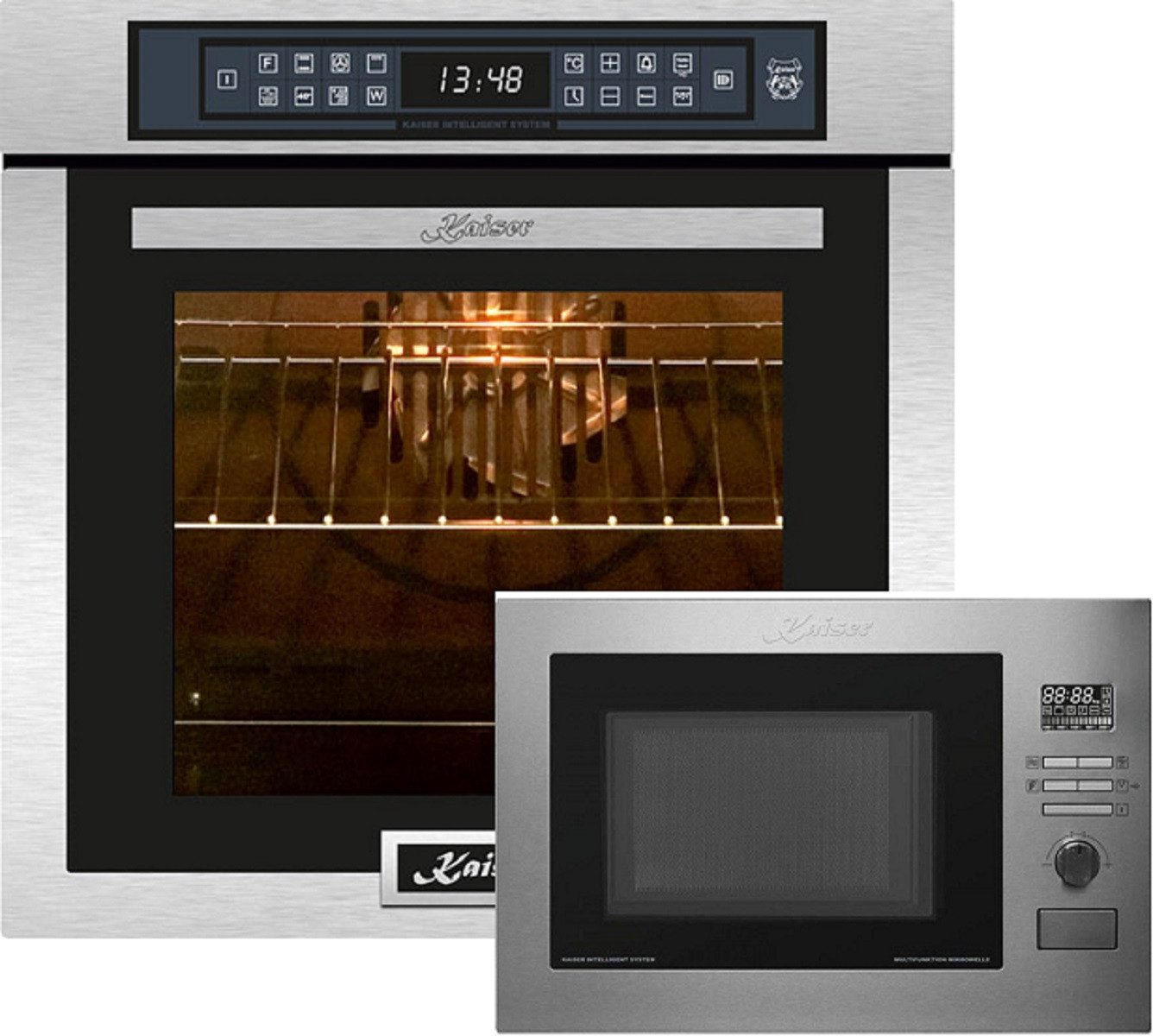 Kaiser Küchengeräte Backofen-Set Einbaubackofen,Edelstahl,79L 15 Fkt. +Einbau-Mikrowelle, 25 l EH 6306 R+EM 2520., mit 1-fach-Teleskopauszug