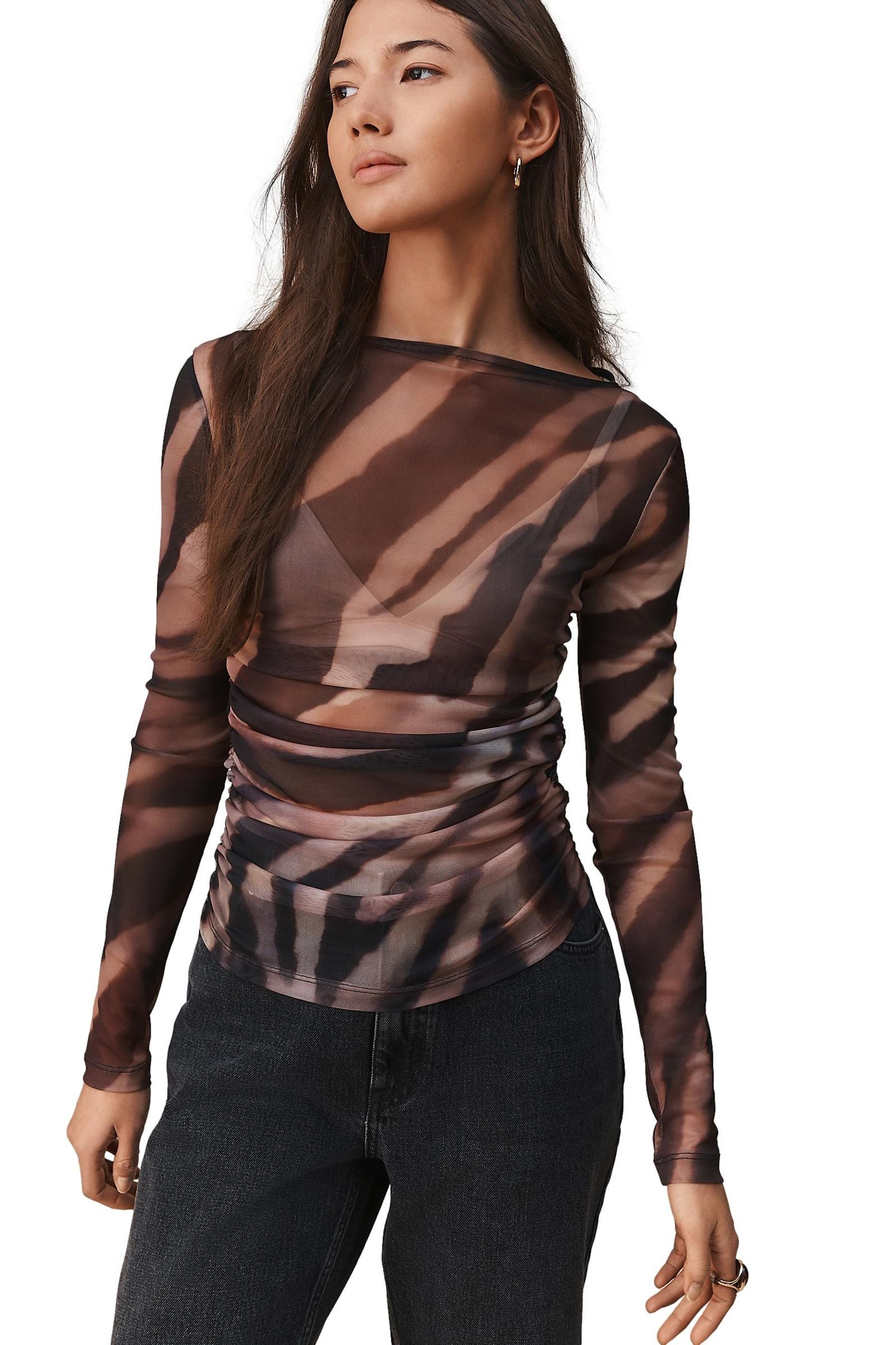 Next Langarmshirt Kew Collection Langarmoberteil mit Mesh und Print (1-tlg) günstig online kaufen