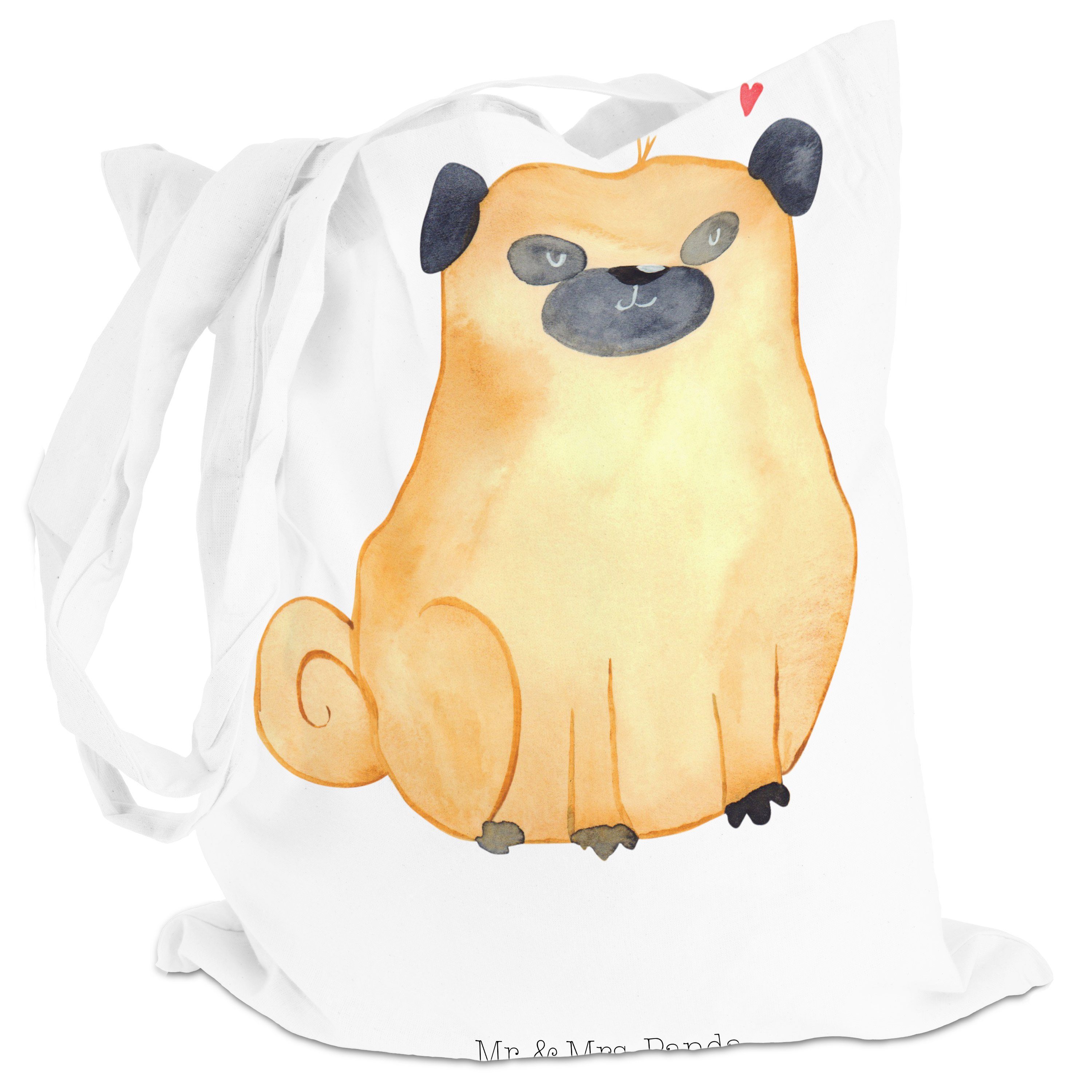 Mr. & Mrs. Panda Tragetasche - Geschenk, (1-tlg) Mops - Weiß Beutel, Hundeliebe, Einkaufstasche, knuffig