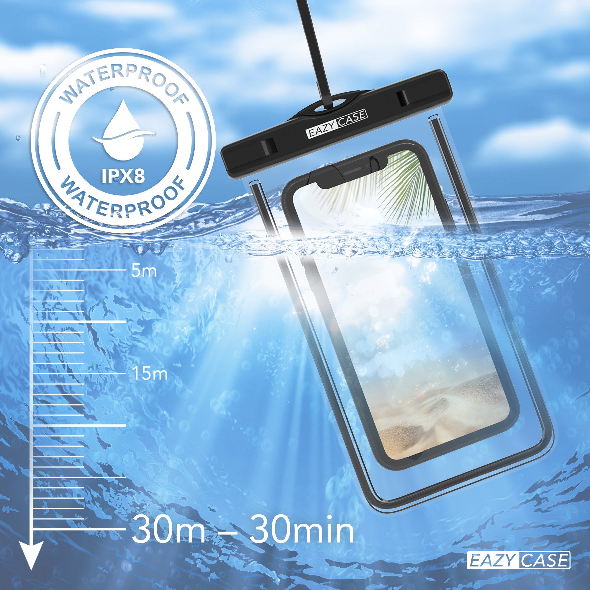 EAZY CASE Handyhülle Universale Unterwasser-Tasche für viele Modelle 3,5 - 6,7 Zoll, wasserdichte Handytasche Unterwasserhülle Handy IPX8 Schutz Schwarz – Bild 5 von 5