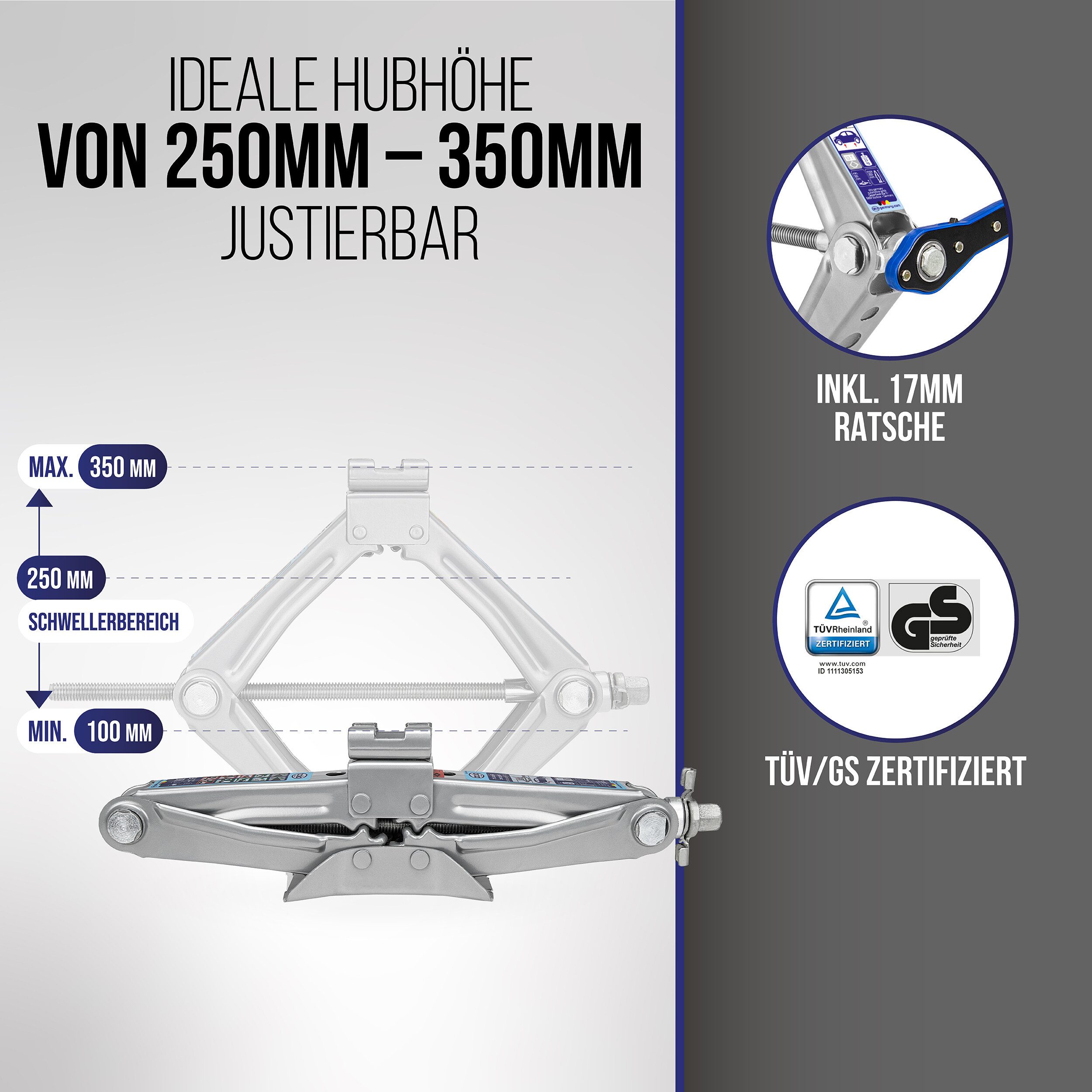 alca Wagenheber Scherenwagenheber mit Ratsche 1t Universal Hubhöhe 100–350mm, max. Hubhöhe: 35 cm, 1-tlg.