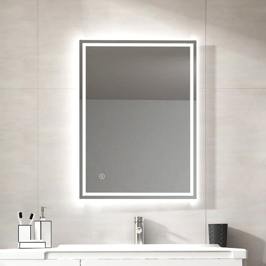 S'AFIELINA Badspiegel Rechteckiger Badezimmerspiegel mit Beleuchtung und Touchschalter, 3 Lichtfarben,Helligkeit Einstellbar,Beschlagfrei,IP44