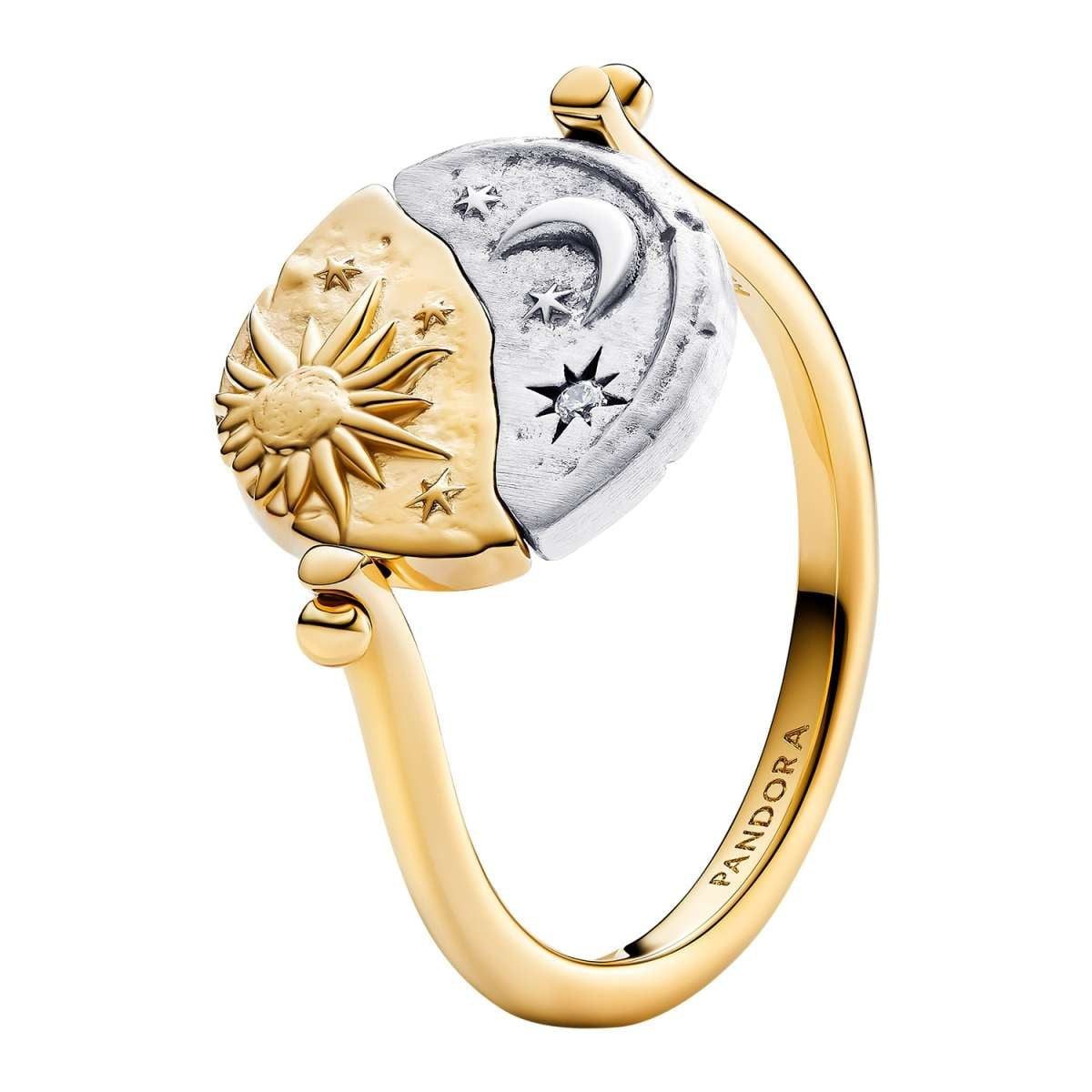 Pandora Fingerring 164810C01, Medaillon-Ring für Damen Sonne und Mond Zweifarbig