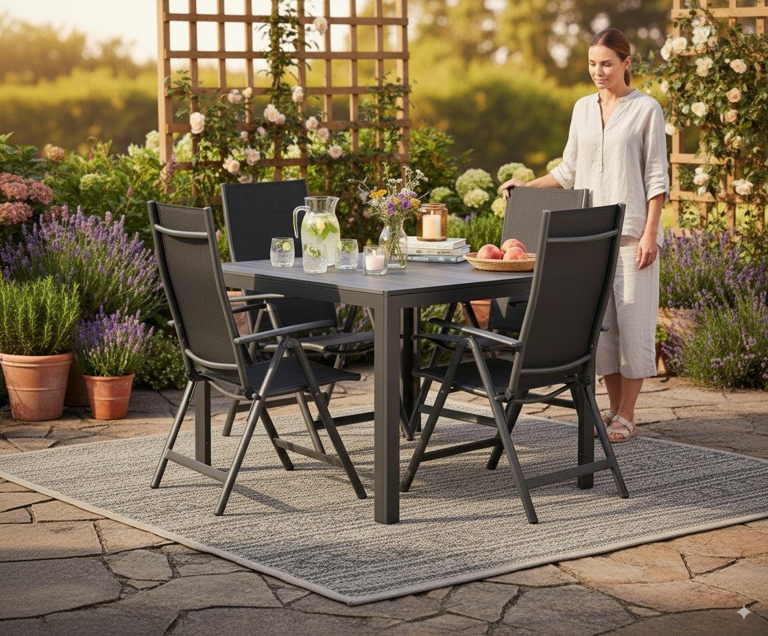 LEX Gartentisch Gartentisch Comfort 80 x 80 cm mit Nonwood Platte Gestell Aluminium