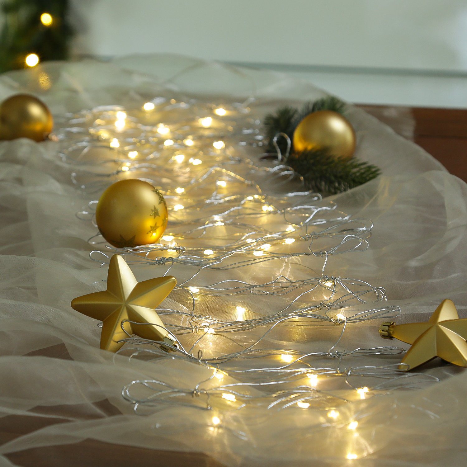 MARELIDA LED-Lichterkette LED Tischläufer 50 warmweiße LED Weihnachtsdeko Draht-Tischläufer L:1m, 50-flammig – Bild 3 von 4