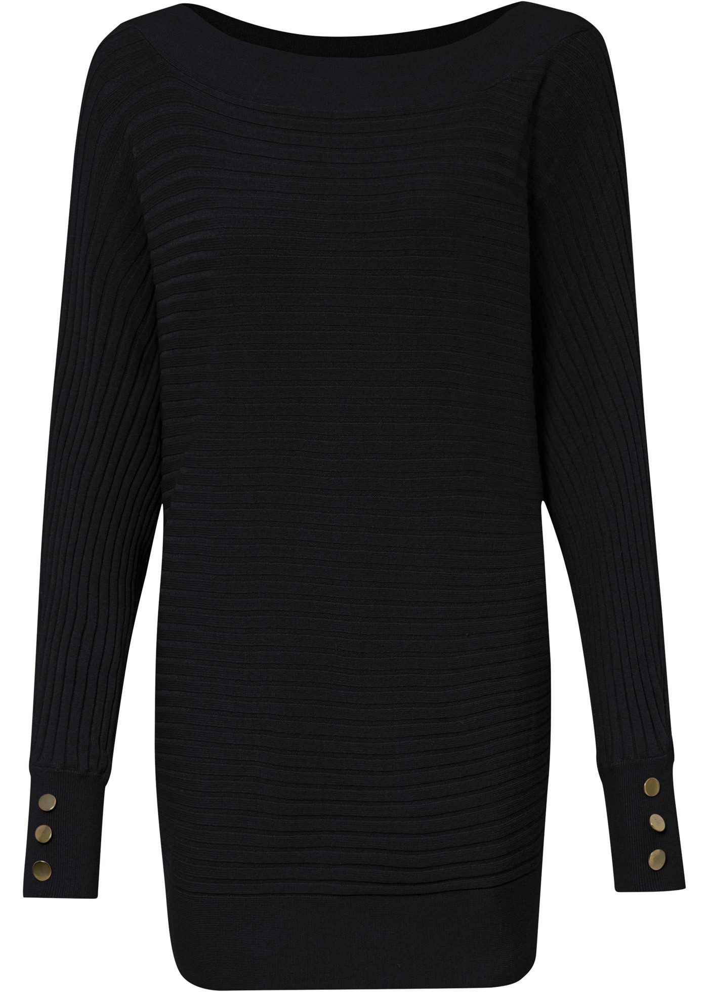 bonprix Strickpullover aus Viskose-Rippstrick, Fledermausärmel, mit Knopfdetail