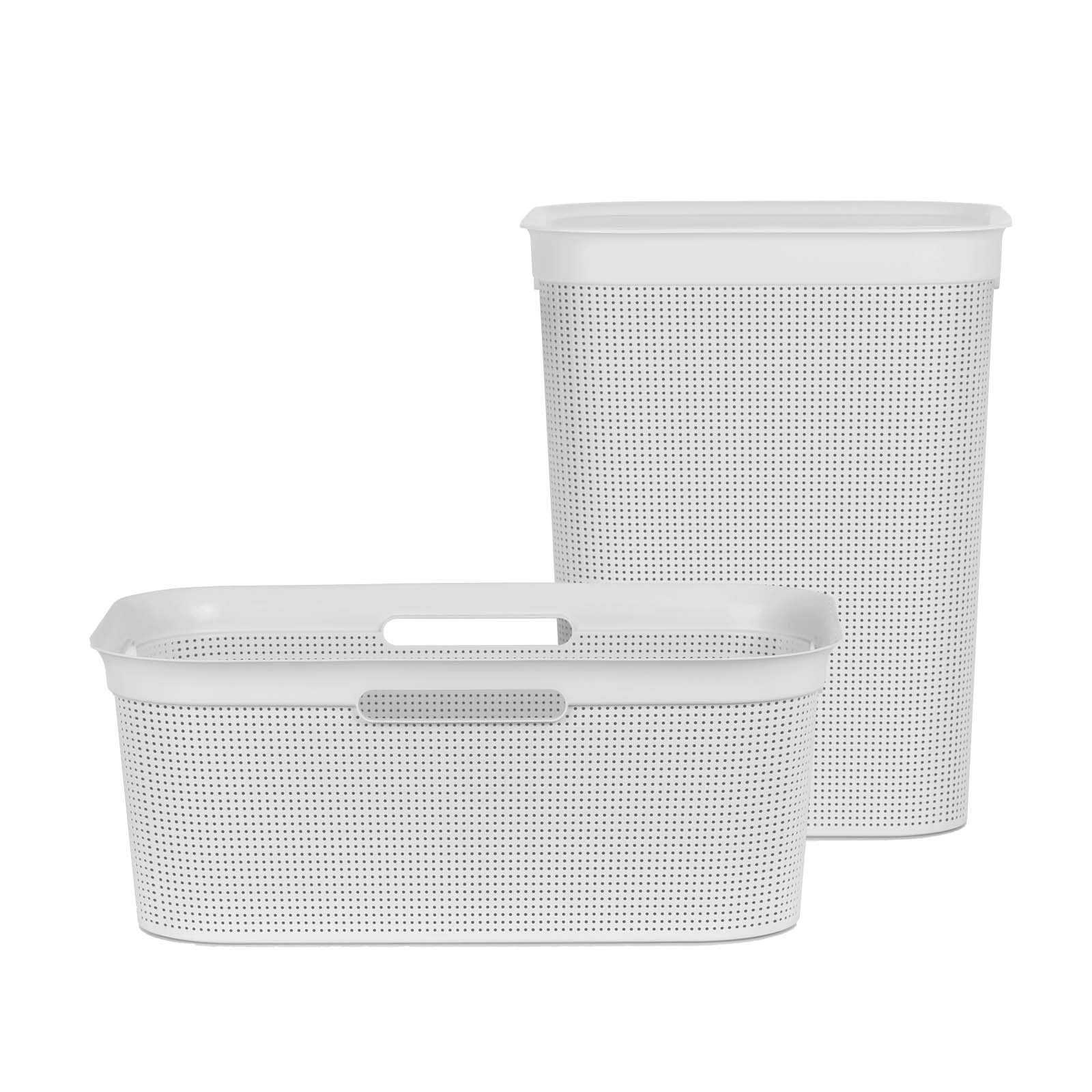 ROTHO Wäschekorb Brisen Wäscheset 2tlg. Korb 41l und Sammler 50l mit Deckel (Starter‑Set, Set 2-tlg), Wäsche einfach organisieren – langlebig, leicht & platzsparend