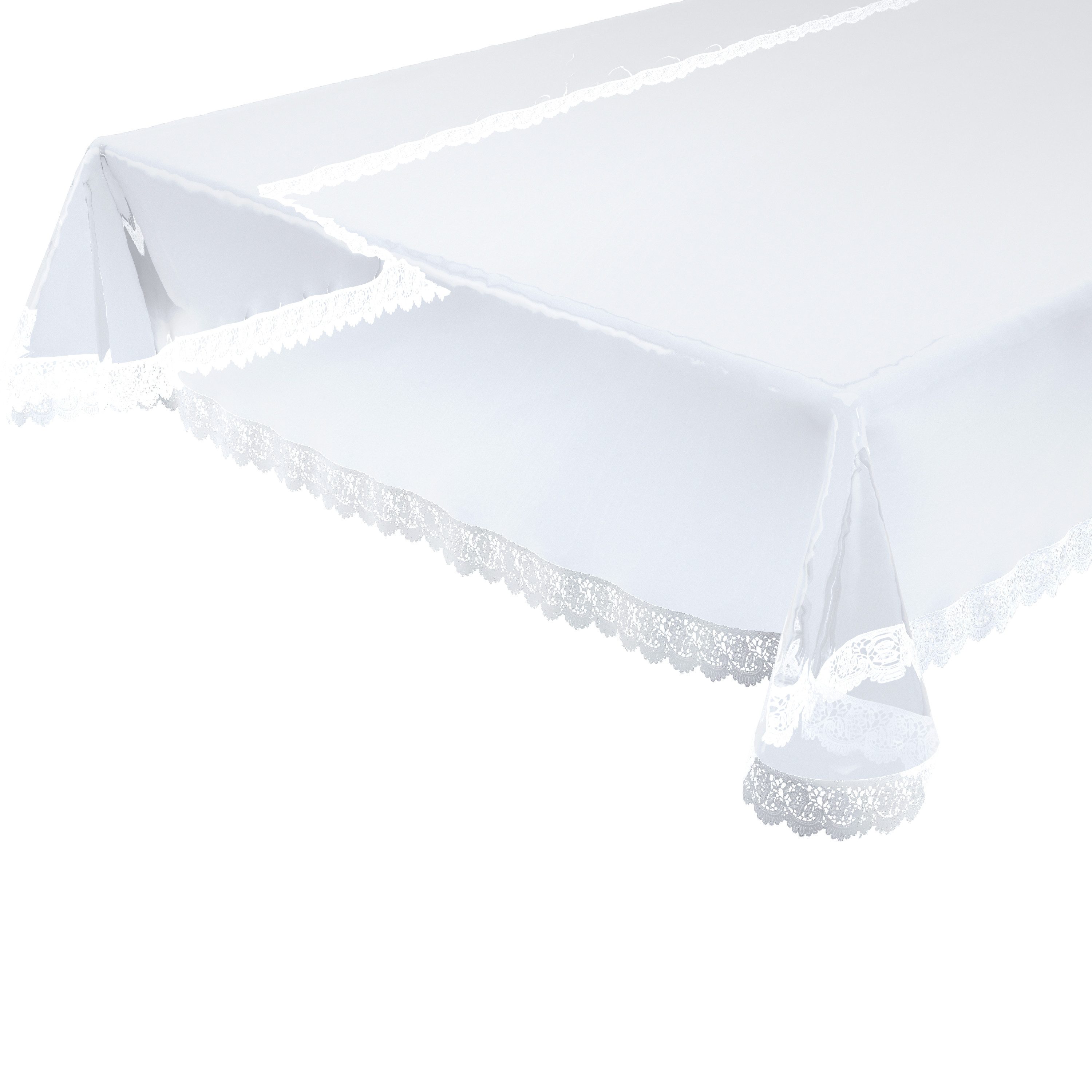 Beautex Tischdecke Glasklar Tischdecke abwischbar rutschfest mit weißer Vinylspitze (1-tlg). € 15,99, (€ 15,99 pro 1 Stk).