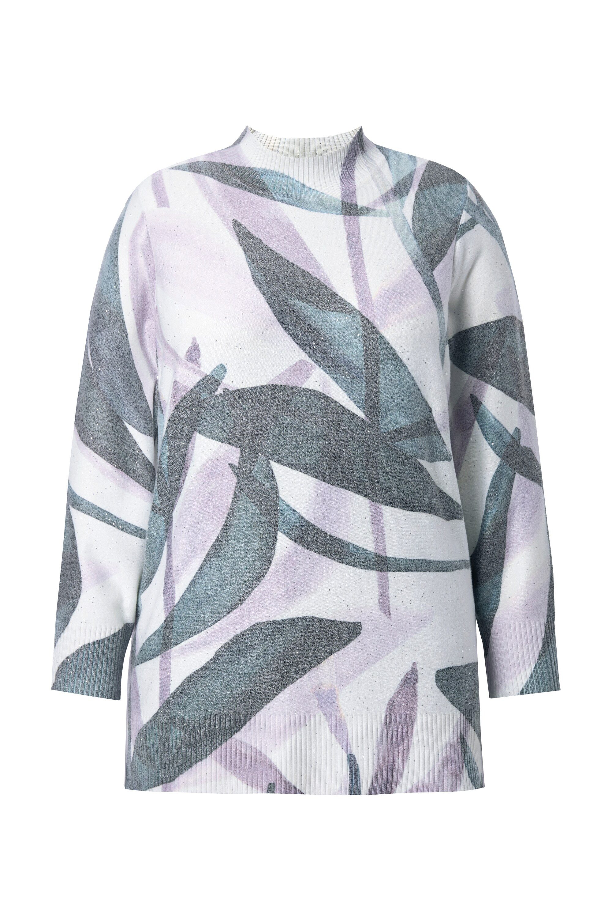 Ulla Popken Strickpullover Pullover Blätter Pailletten Stehkragen Langarm günstig online kaufen