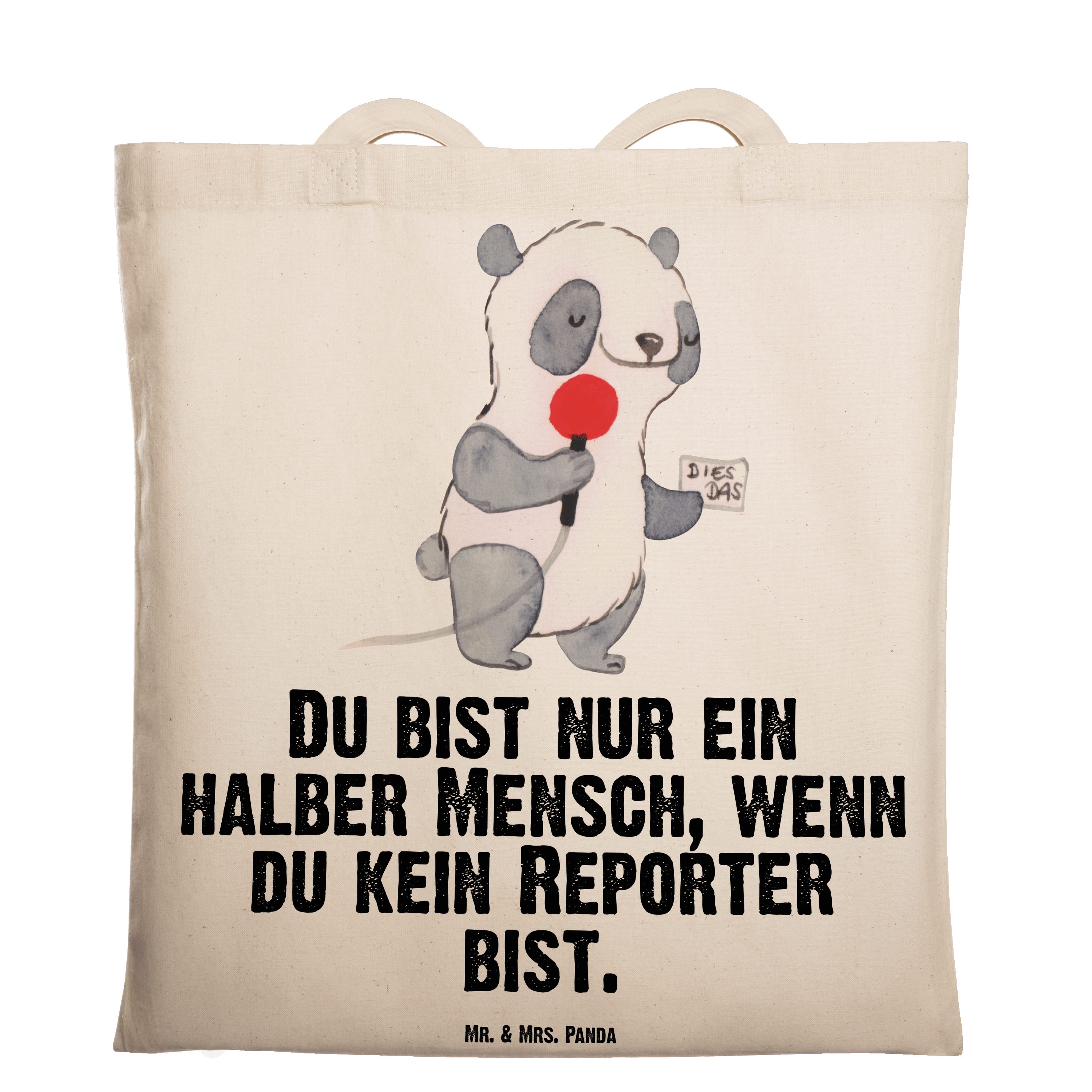 Mr. & Mrs. Panda Tragetasche Reporter mit Herz - Transparent - Geschenk, Beutel, Mitarbeiter, Beut (1-tlg)