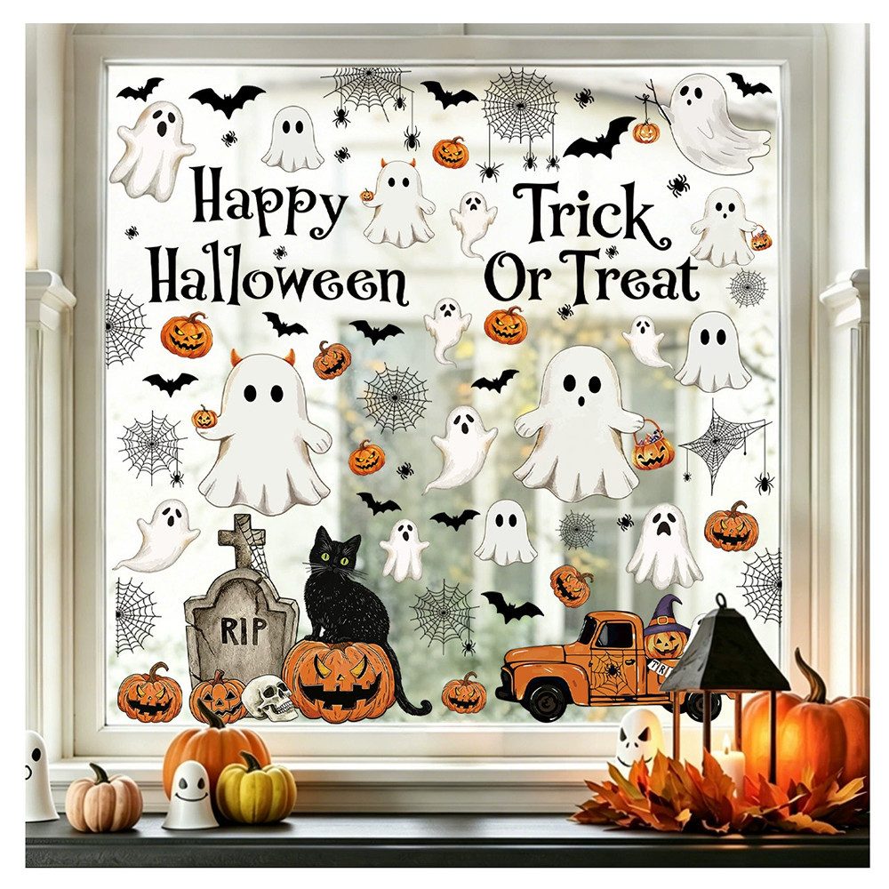 Bomiclss Fensterbild Halloween Fensteraufkleber,wiederverwendbar, Geister-Fensterdeko, Halloween-Dekoration für Innenräume und Zimmer,für Büro und Partys
