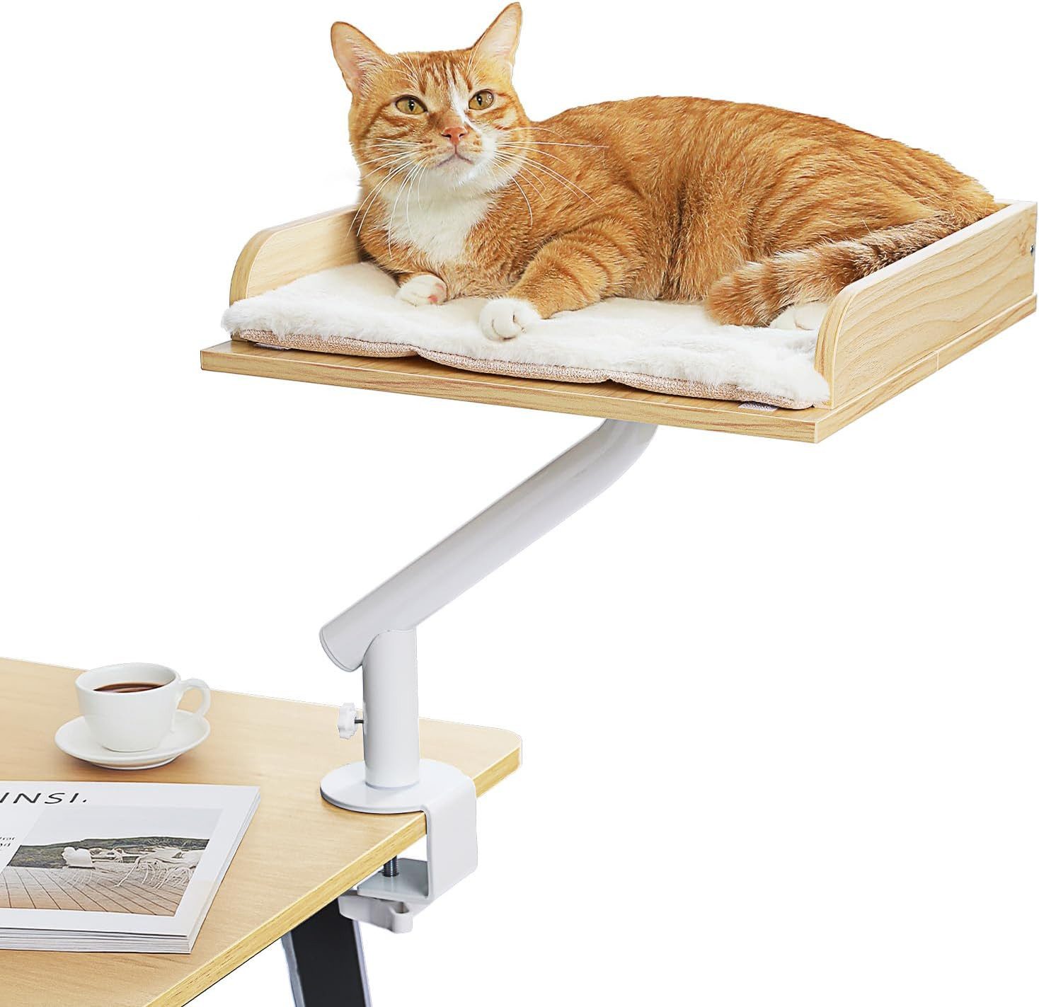 Purpurra Tierbett Katzen-Schreibtischbett, Katzen-Hängematte für Tisch, bis 15 KG, 360° Drehung, verstellbar