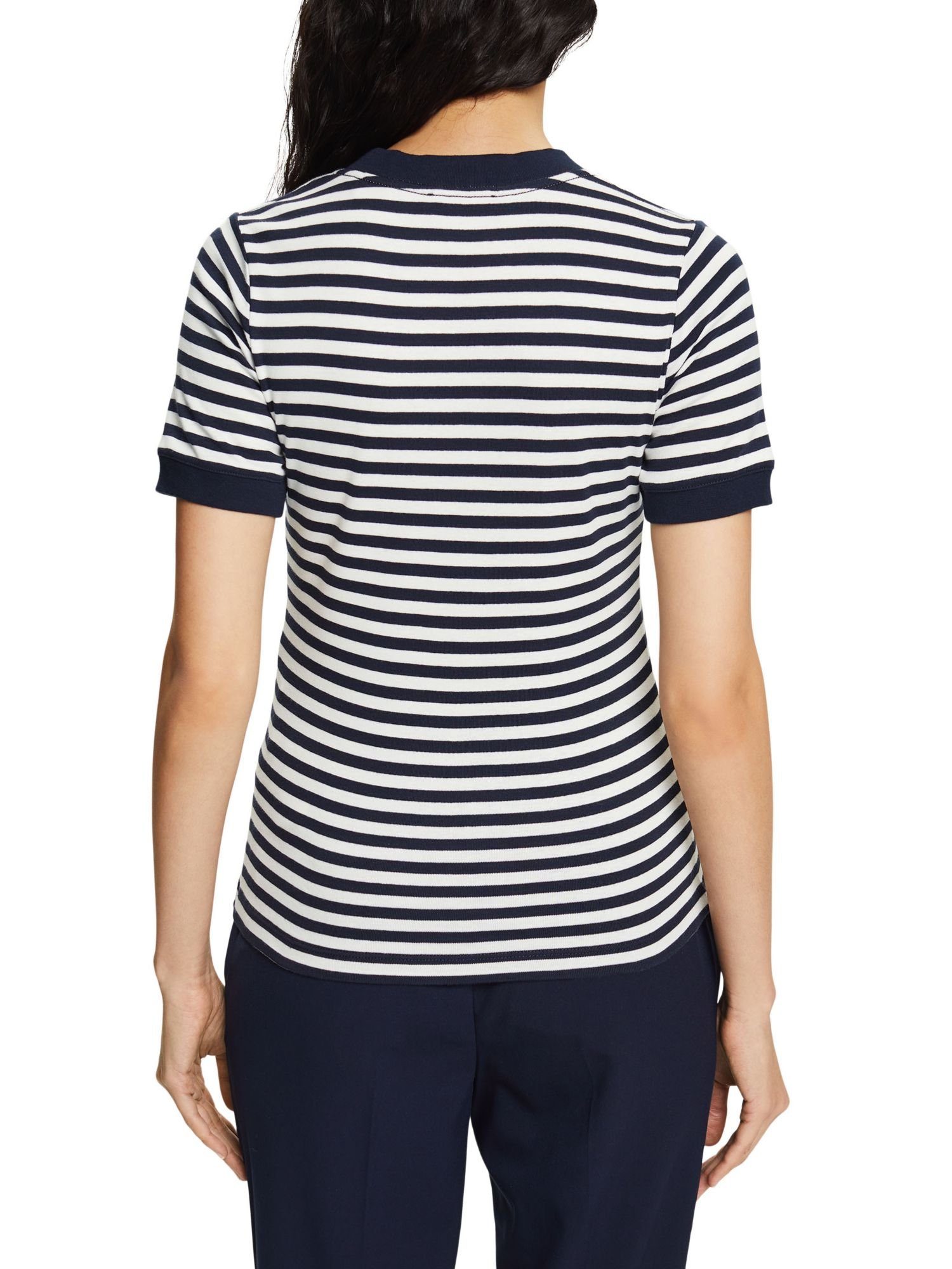 (1-tlg) NAVY Esprit T-Shirt Baumwoll-T-Shirt Gestreiftes mit Logo-Print