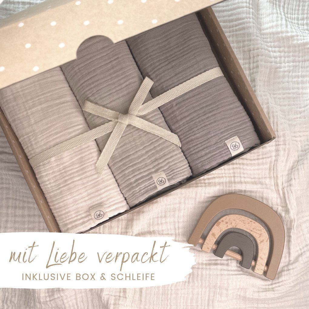 Babydecke Mulltücher 3er-SET gekreppt, Spucktuch 64x64 100% GOTS BIO-Baumwolle, DIKOS, PREMIUM Qualität atmungsaktiv, nachhaltig, plastikfrei, kuschelweich