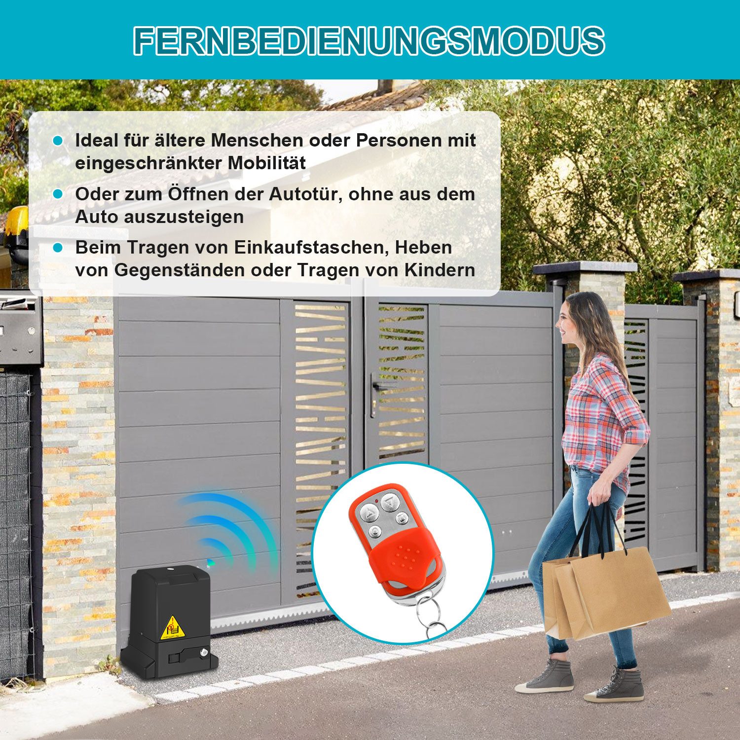 Clanmacy Schiebetorantrieb Torantrieb 370W Toröffner Motor 800kg Schiebetor Antrieb Komplett-Set, mit Gleitschiene, (IP44 wasserdicht, mit 2 orangen Schlüssel u – Bild 4 von 5
