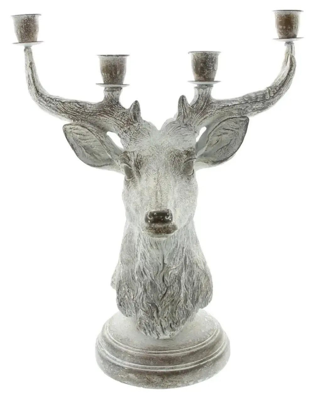 Home-trends24.de Kerzenhalter Hirsch Kerzenständer Kerze Polyresin Silber Tisch Deko