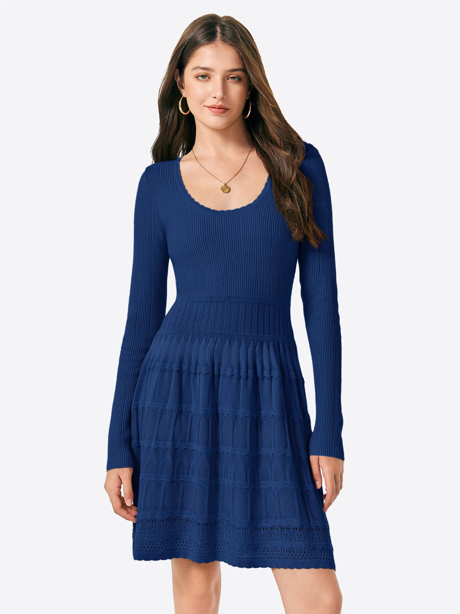 Imily Bela Strickkleid Damen Kurzes A-Linien-Kleid mit Rundhalsausschnitt (Packung, 1-tlg., 1per-Pack) casual