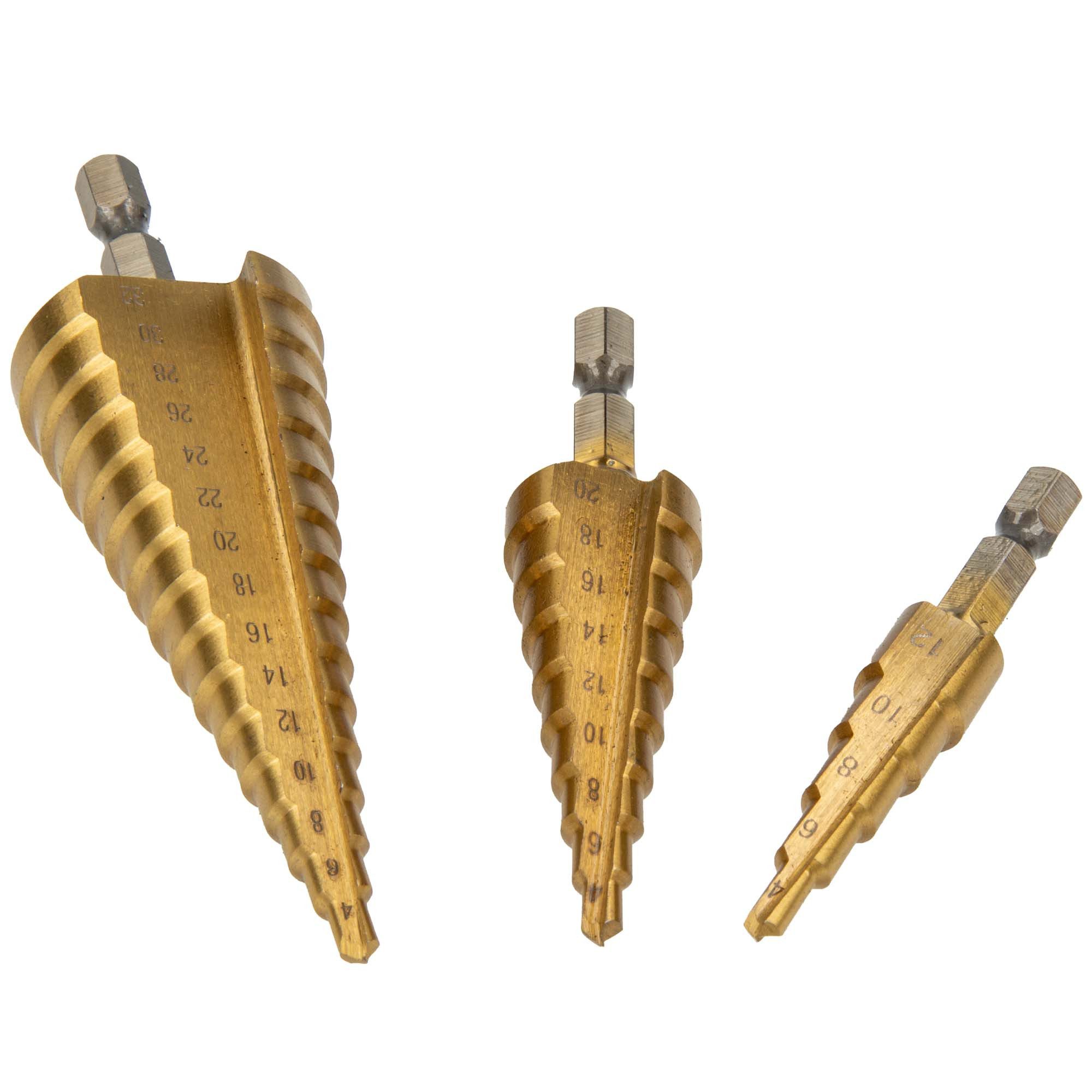 MASTERPROOF PROFESIONAL Bohrersatz HSS - Stufenbohrer Satz 3-teilig, Ø 4 mm bis 32 mm, in Metallbox