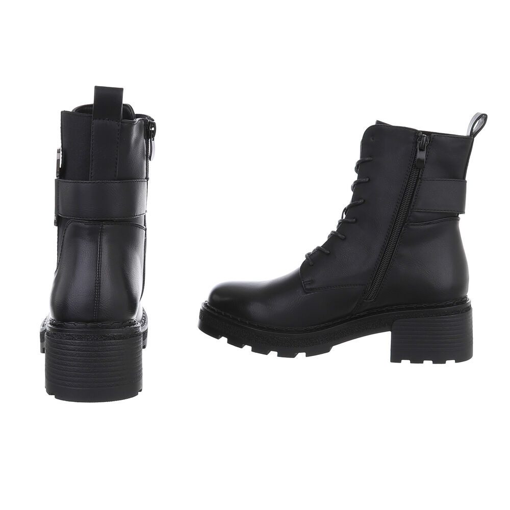 Ital-Design Damen Schnürschuhe Freizeit Schnürstiefelette (87531911) Blockabsatz Stiefeletten in Schwarz – Bild 5 von 5