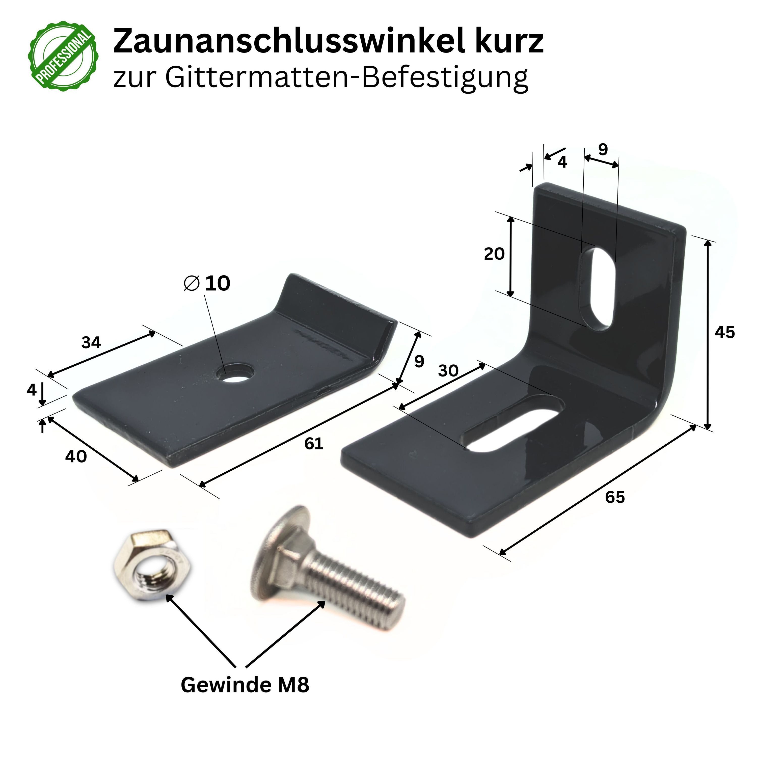 ZAUNIVERSUM Doppelstabmattenzaun 3x Zaunanschlusswinkel farbig kurz Grün (RAL 6005), (3 Stück, Color - Anthrazit oder Grün), pulverbeschichtet