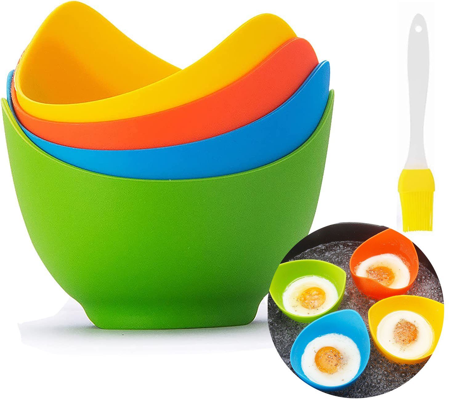 ist im Angebot! Atäsi Eierkocher 4er-Set Eierkocher mit Ölpinsel Hochtemperatur-Silikon-Ei-Dampfgarer
