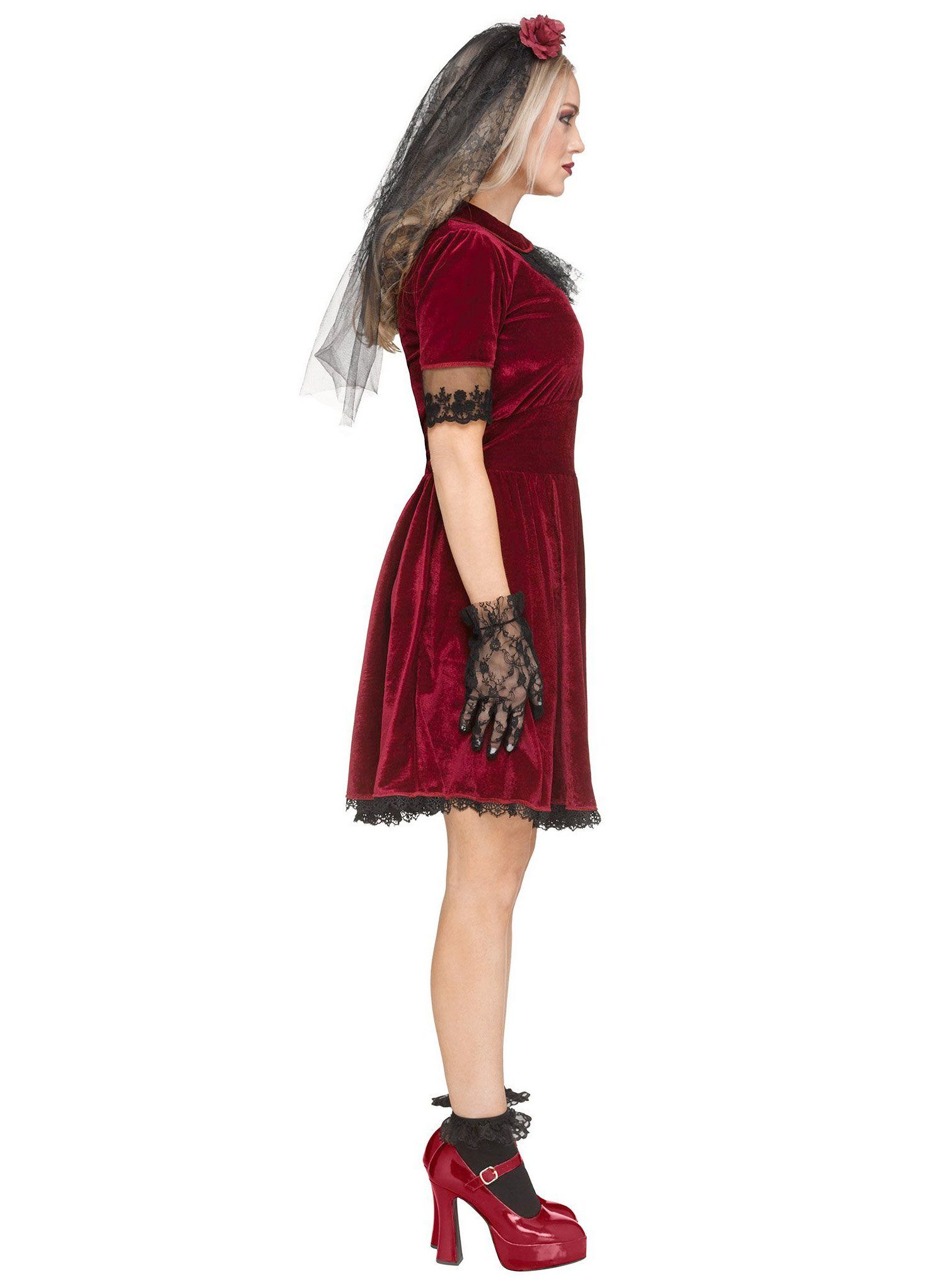 Fun World Vampir-Kostüm Gothic Vampirbraut Kostüm, Düster-rotes Kleid für Vampire und Geister