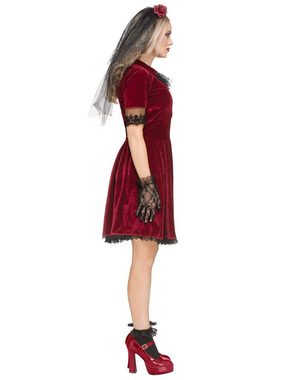 Fun World Kostüm Gothic Vampirbraut Kostüm, Düster-rotes Kleid für Vampire und Geister
