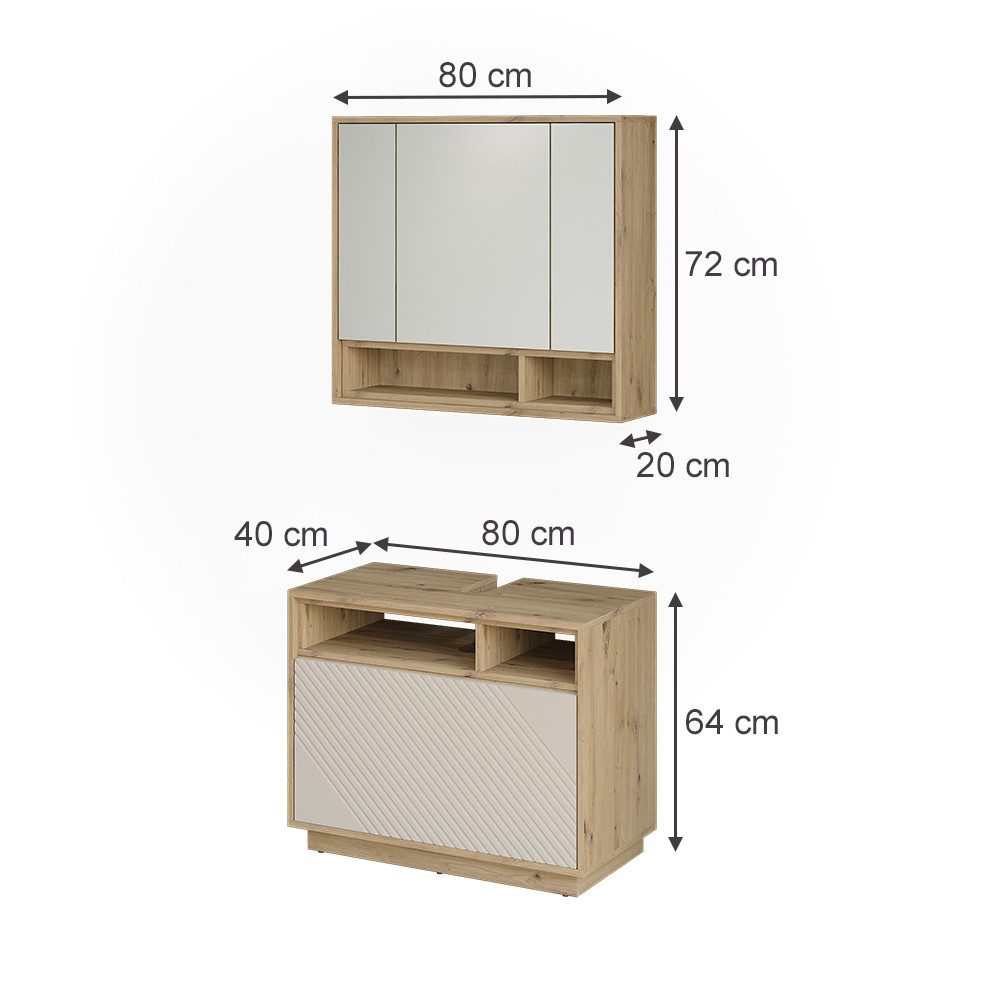 Vicco Badmöbel-Set Beatrice, Cashmere/Artisan-Eiche, 2-er Set, (2-St., 2er Set)