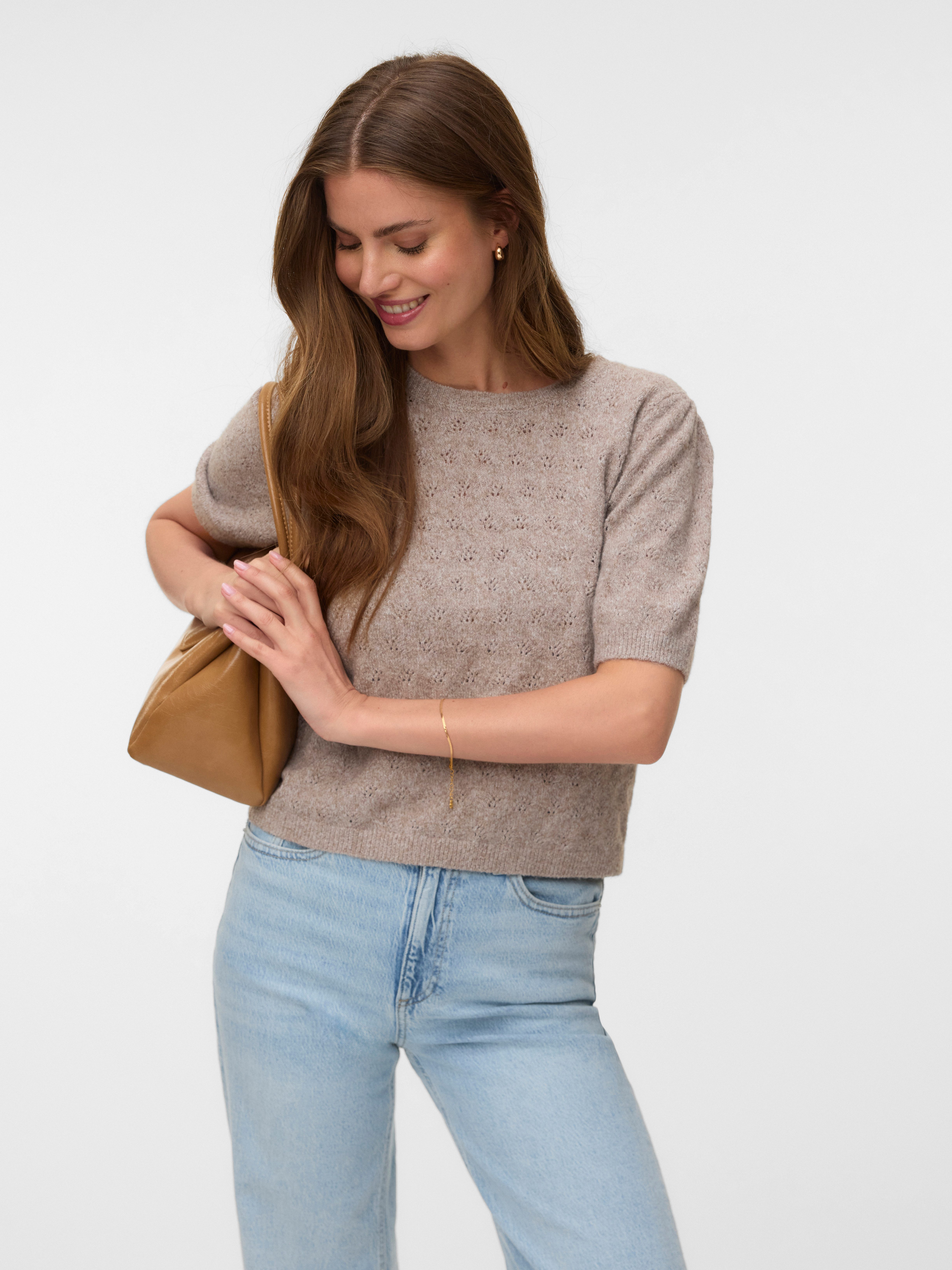 Vero Moda Kurzarmpullover VMDOFFY STITCH 2/4 O-NECK PULLOVER NOOS Materialmix, regular fit