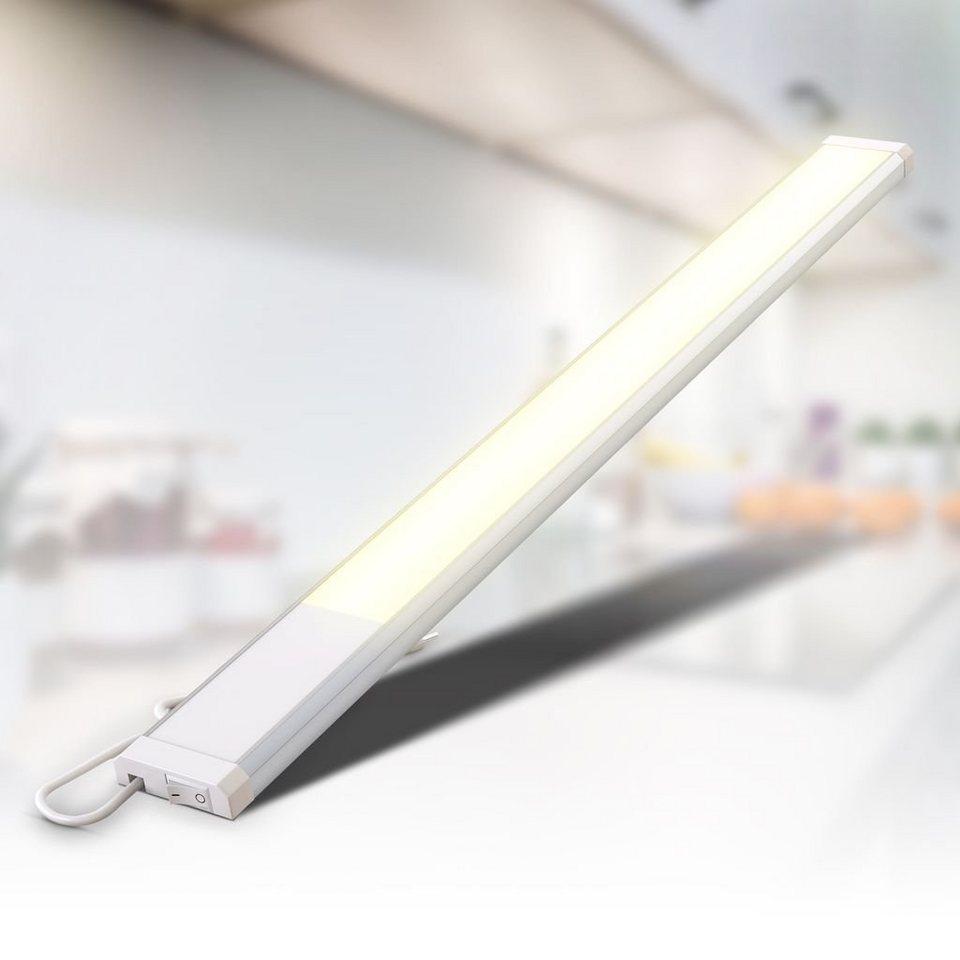 B.K.Licht LED Unterbauleuchte mit Schalter Lichtleiste 57x4,9 cm Küche 230V  weiß-silber - BKL1167, LED fest integriert, Warmweiß, 3000K Schranklicht  flach 10W 1100lm Aluminiumgehäuse Esszimmer Schrank