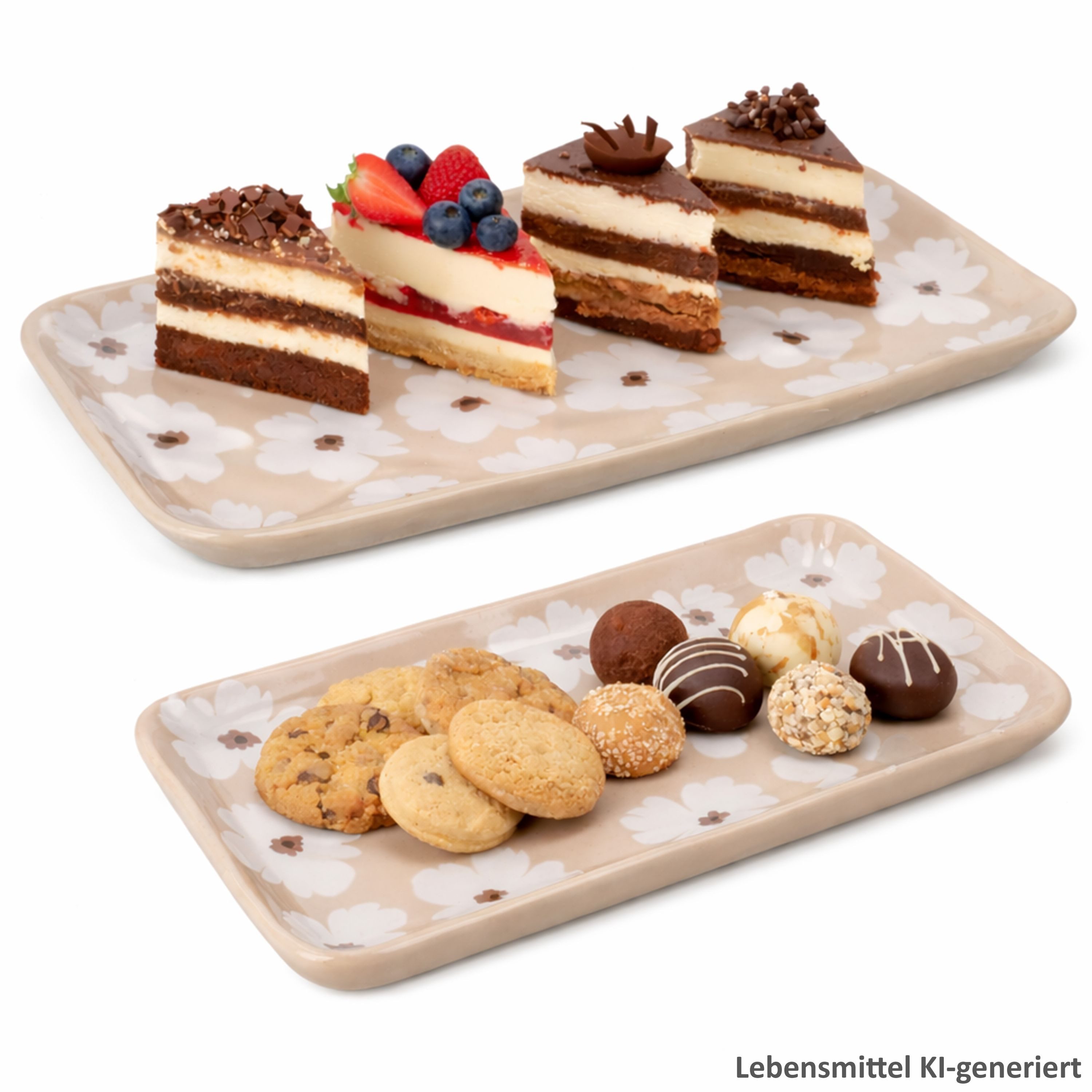 MamboCat Servierplatte MamboCat Canea 2tlg Set Servierplatte rechteckig Blume Steingut Kuchen, Steingut