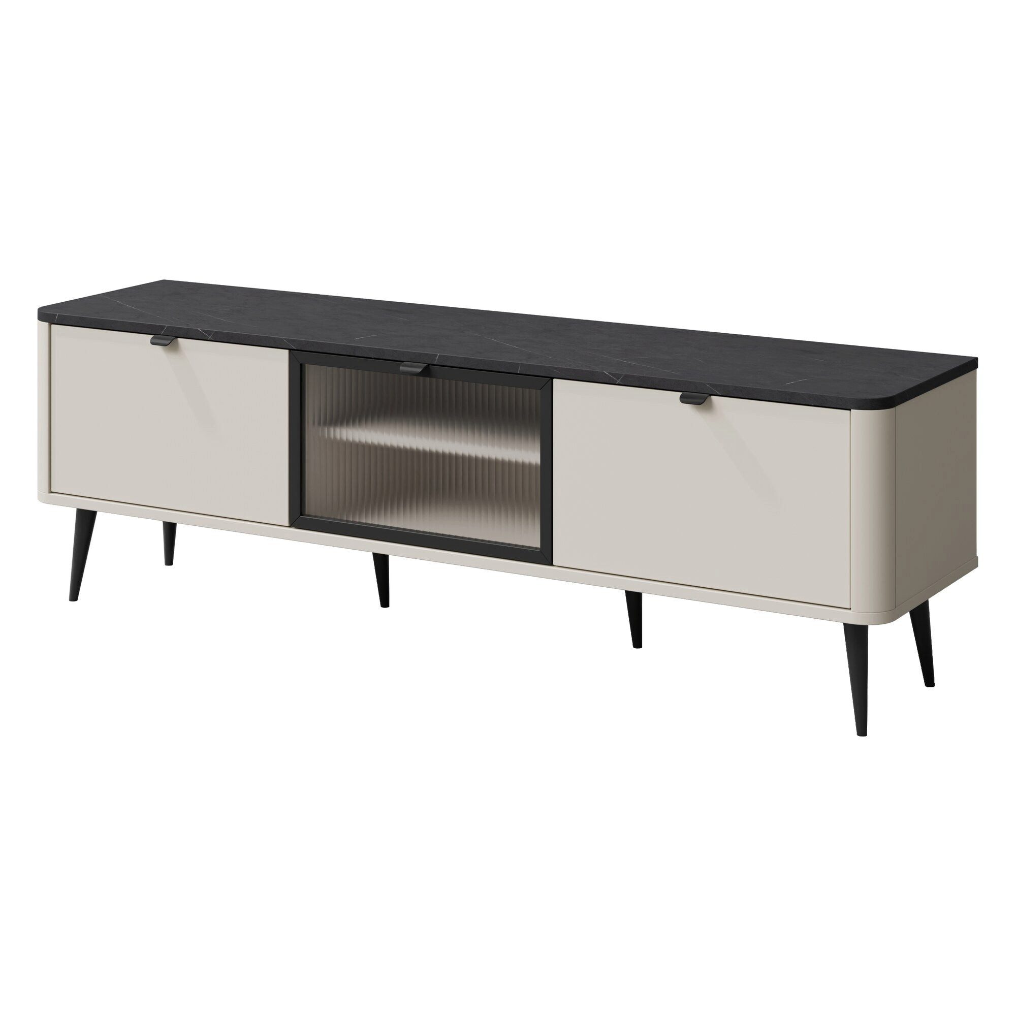 ROYAL24_MARKT Lowboard Marly TV-Lowboard 160 cm mit 2 Klappen und 1 Glasklappe