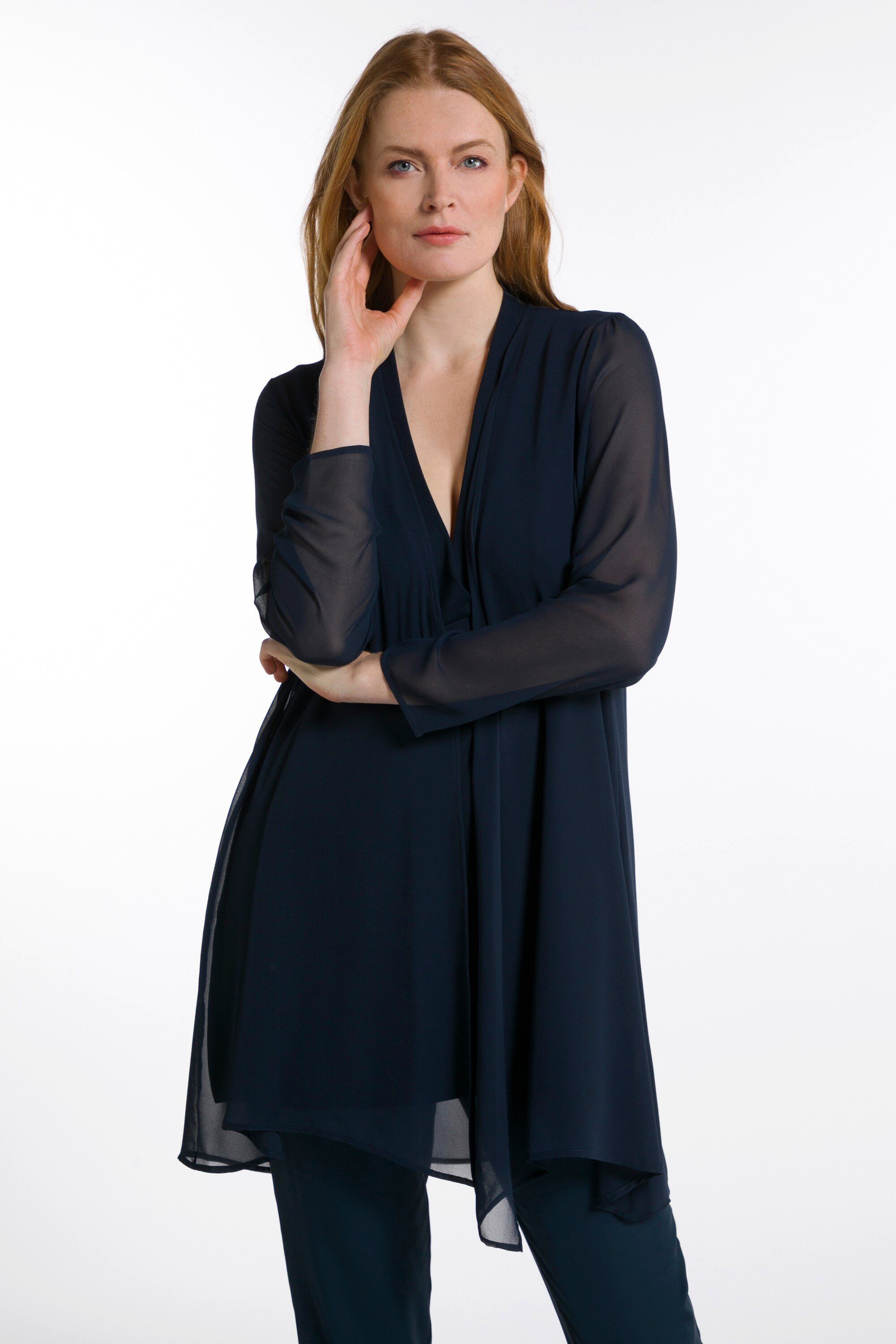 Kimono Jacke Damen Strand Cover-up – Chiffon Bolero Mit Blumenprint, Knielang, Offene Front