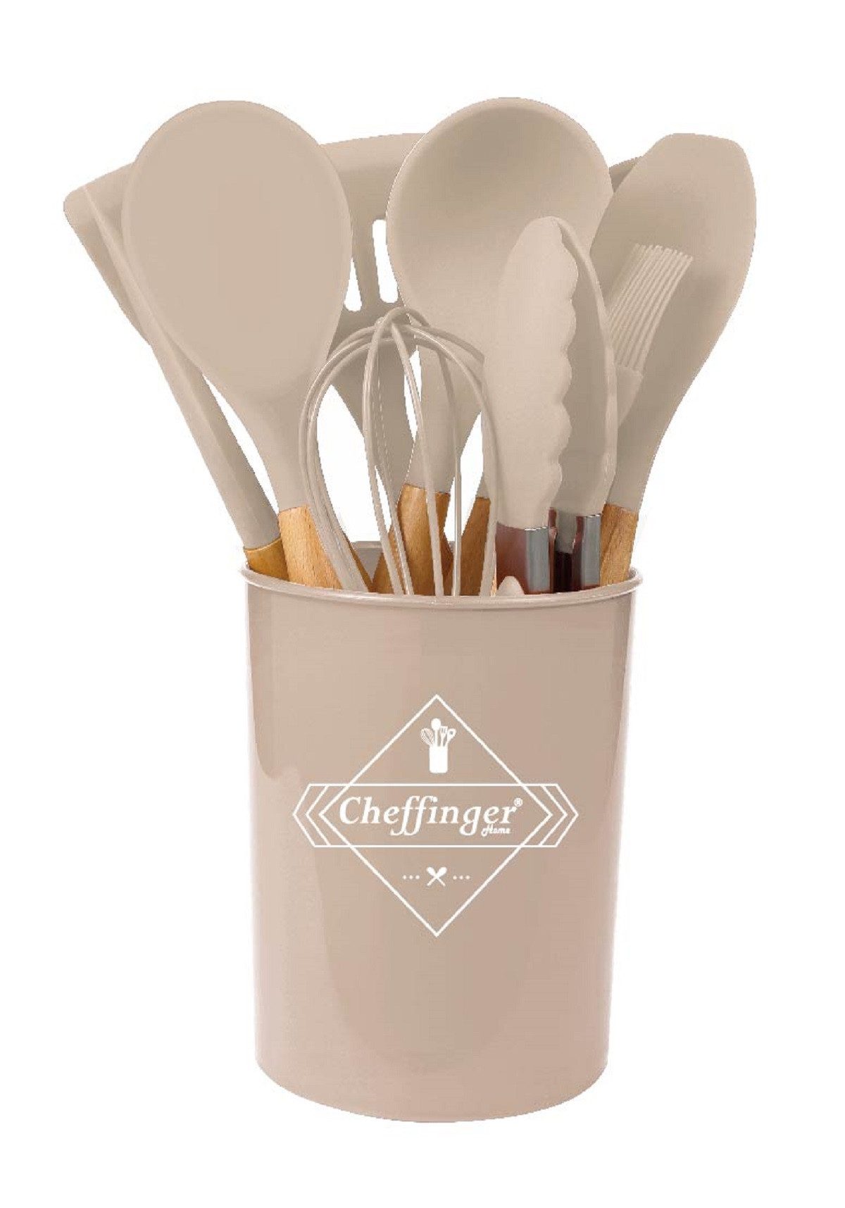 Cheffinger Kochbesteck-Set 12-tlg Küchenhelfer Kochbesteck Set Kochgeschirr Silikon Holzgriff