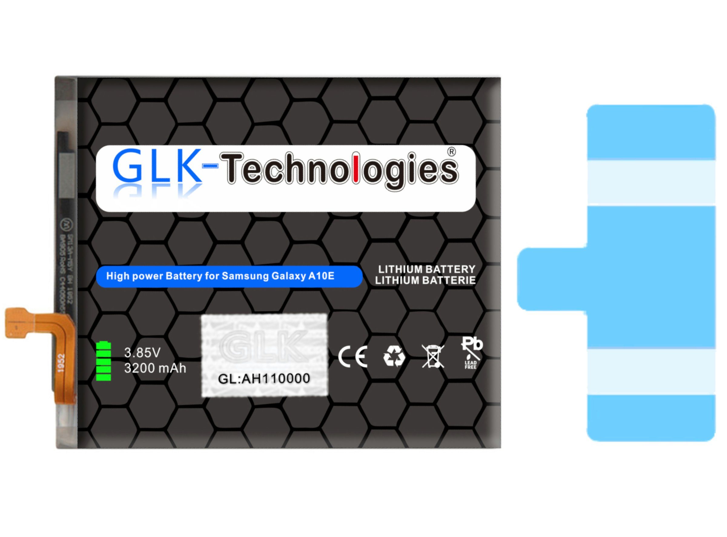 Battery, Samsung GLK-Technologies Galaxy 3200 accu, Ersatzakku Akku, mit 2X Handy-Akku mAh GLK-Technologies mAh 3200 High Power inkl. SM-A102U, Klebebandsätze A10e kompatibel