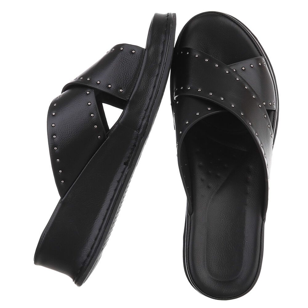 Ital-Design Damen Pantolette mit Nieten und Keilsohle Plateausandaletten (91971072) Keilabsatz/Wedge Keilsandaletten in Schwarz