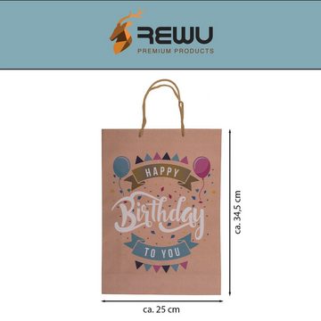 ReWu Geschenkbox Geschenktüten Set 4fach aus Kraftpapier Happy Birthday
