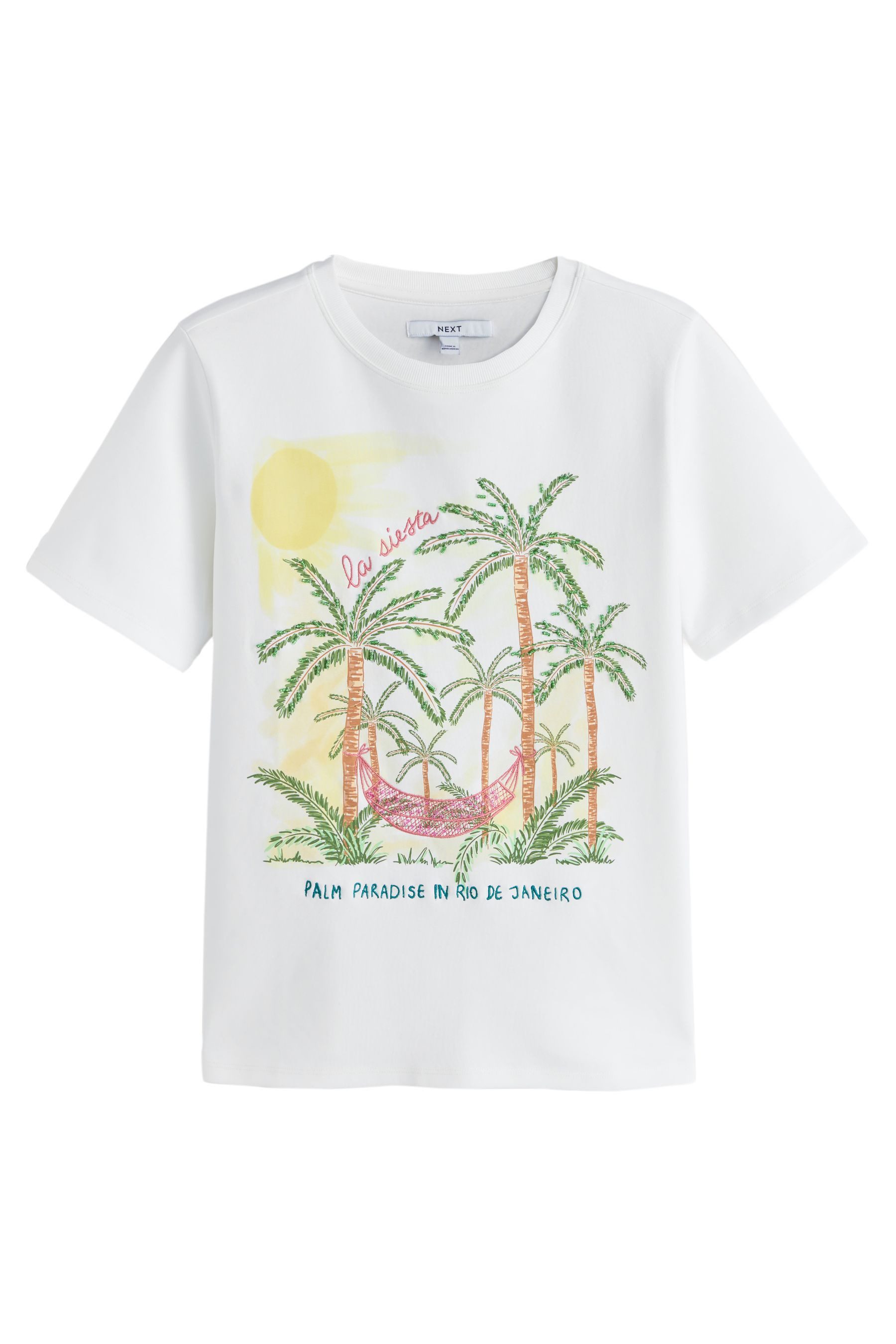 Next T-Shirt Schweres T-Shirt, bestickt und perlenbesetzt (1-tlg)