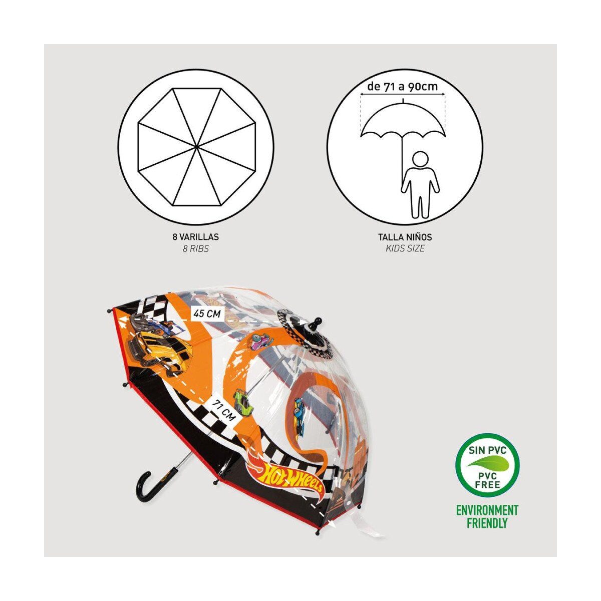 Hot Wheels Stockregenschirm Hot Wheels Kinderschirm Ø71cm – Transparenter Rennspaß – Bild 5 von 5