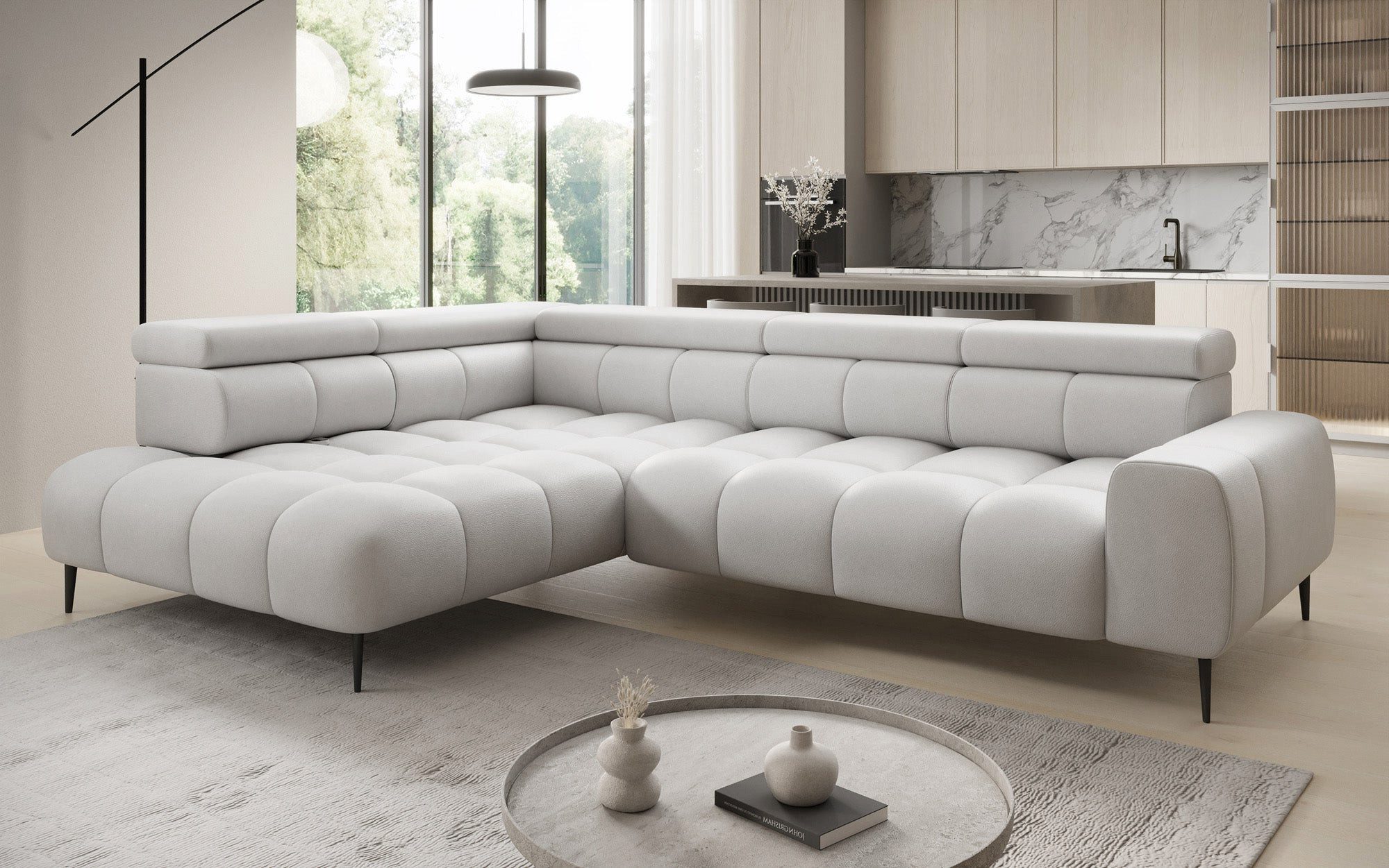 Luxusbetten24 Schlafsofa Designer Sofa Ceora L in Echtleder, mit elektrischer Schlaffunktion und verstellbarerer Rückenlehne