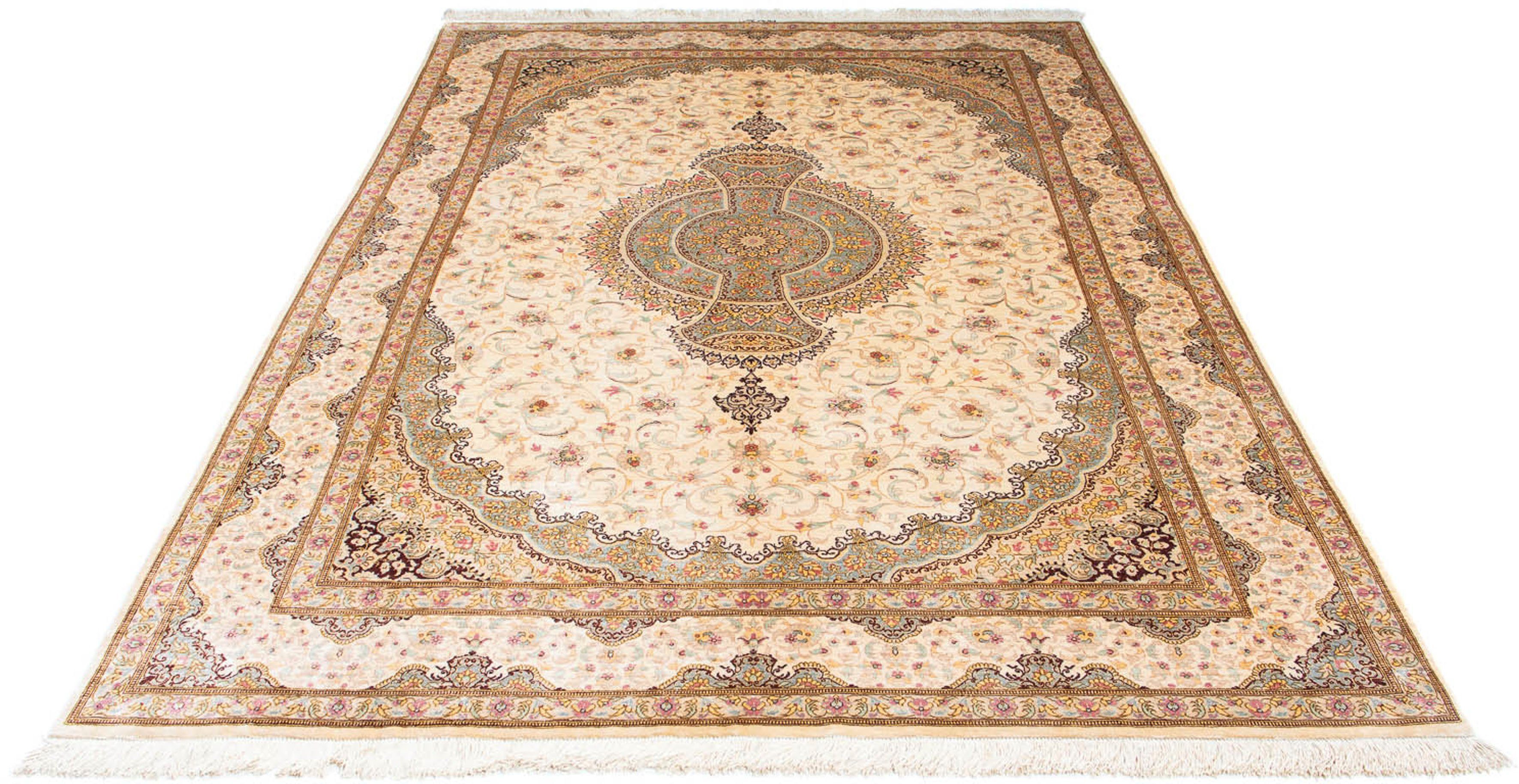 Orientteppich Perser - Ghom - 235 x 157 cm - beige, morgenland, rechteckig, Höhe: 10 mm, Wohnzimmer, Handgeknüpft, Einzelstück mit Zertifikat