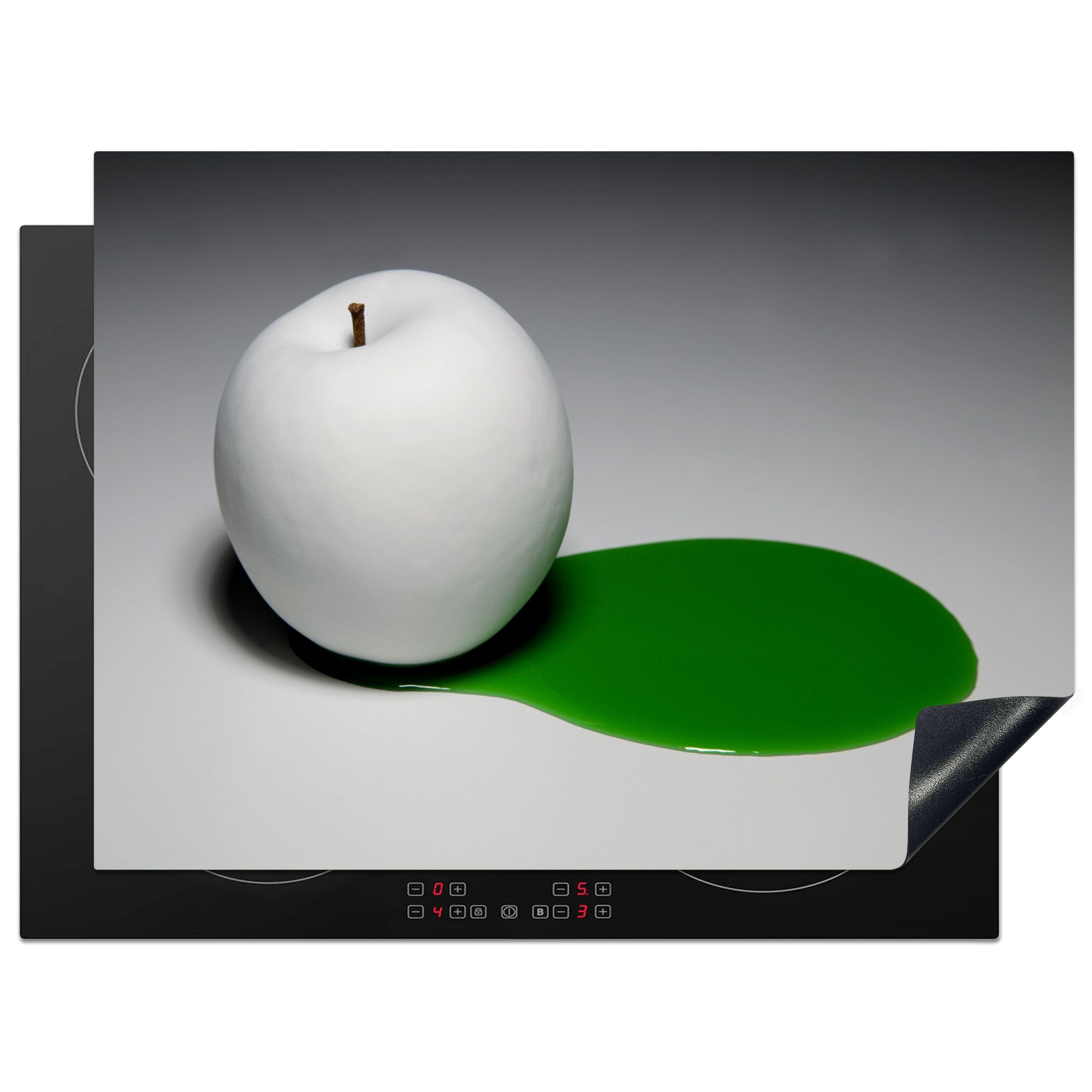 Farbe, Apfel Mobile cm, tlg), (1 Weißer mit Herdblende-/Abdeckplatte MuchoWow Vinyl, 70x52 Arbeitsfläche Ceranfeldabdeckung grüner nutzbar,