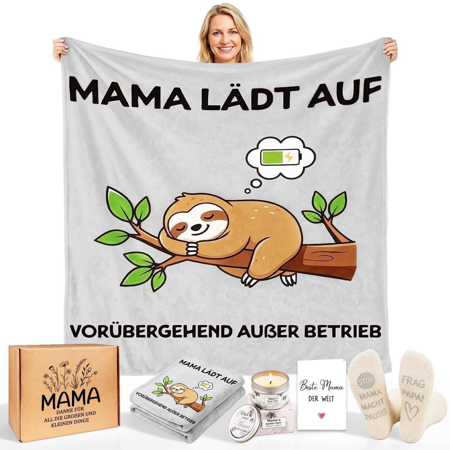 LuxusKollektion Geschenkbox Geschenkset Mama Kuscheldecke Duftkerze Socken